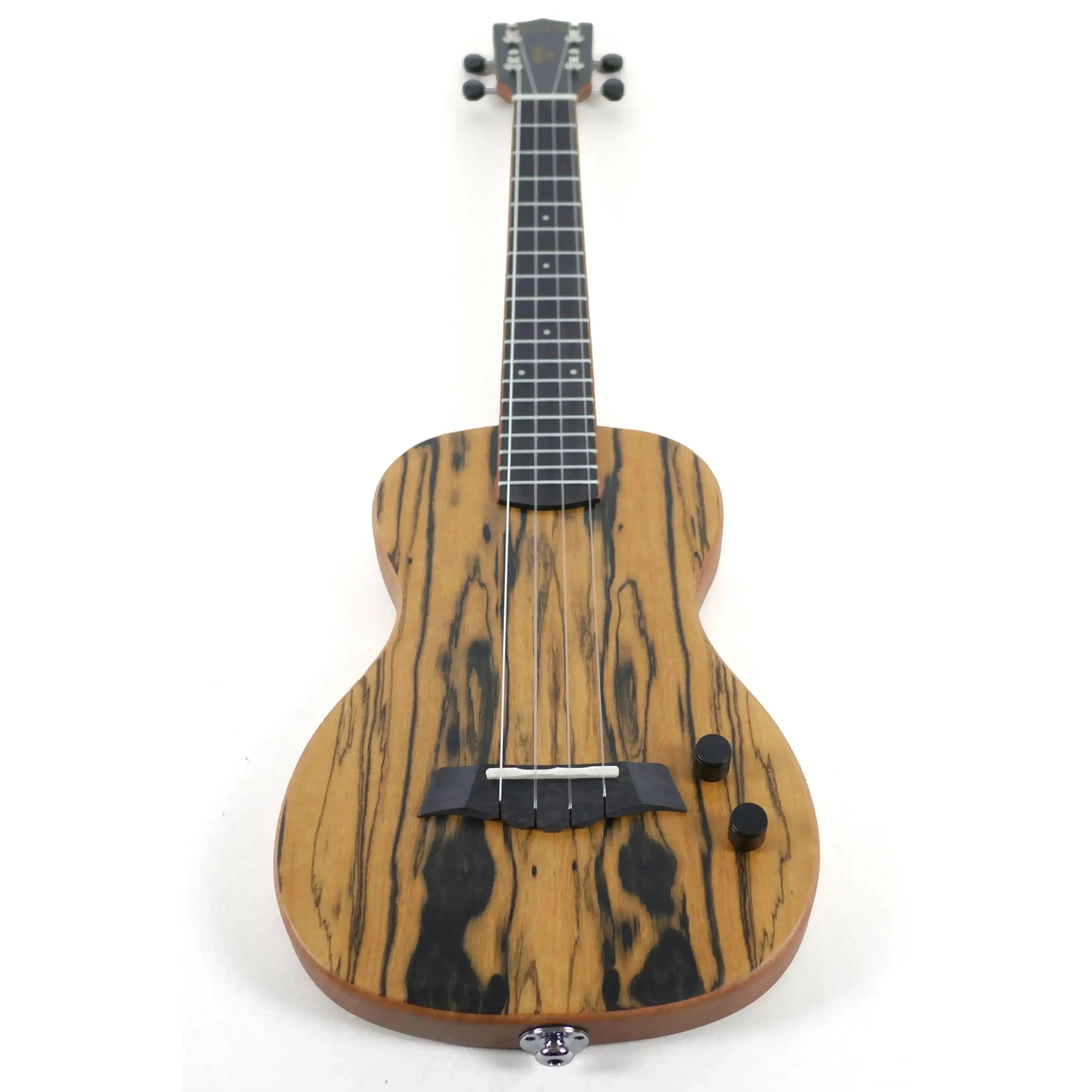 Kala Sunny & The Black Pack electric tenor ukulele with a striking white ebony laminate top.