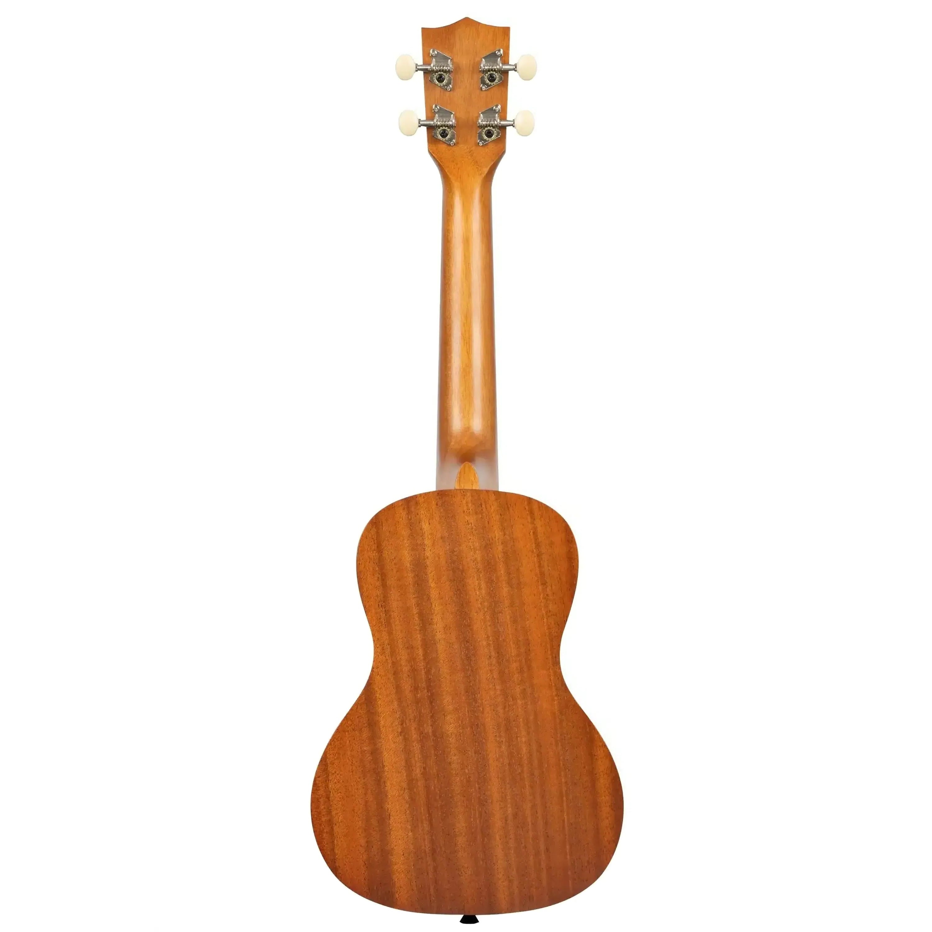 Back of a Kala SURF-DAWNPATROL Concert Ukulele, showing its mahogany back, sides, and neck.