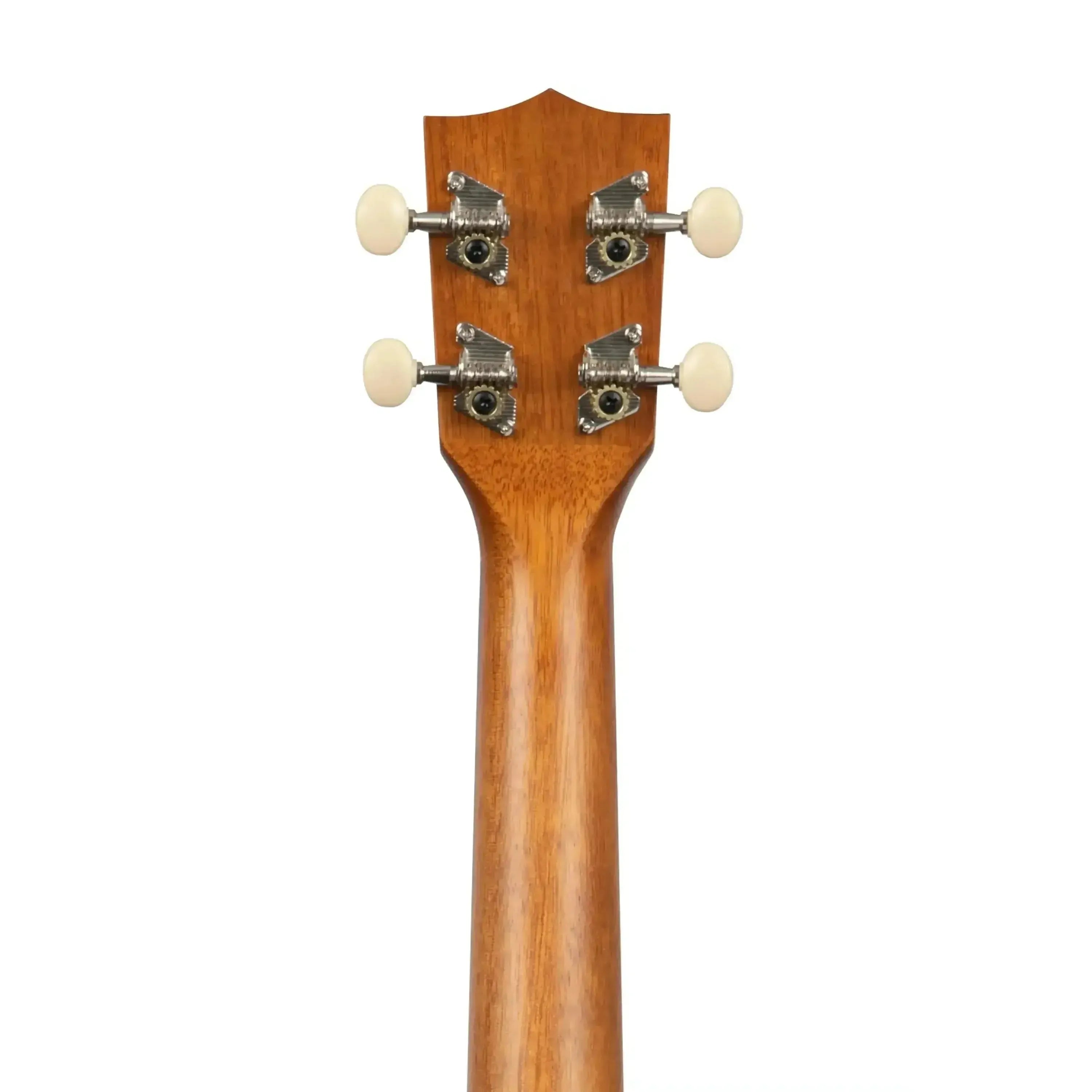 Kala SURF-WIPEOUT Concert Ukulele headstock and neck, showing mahogany wood and cream tuning pegs.
