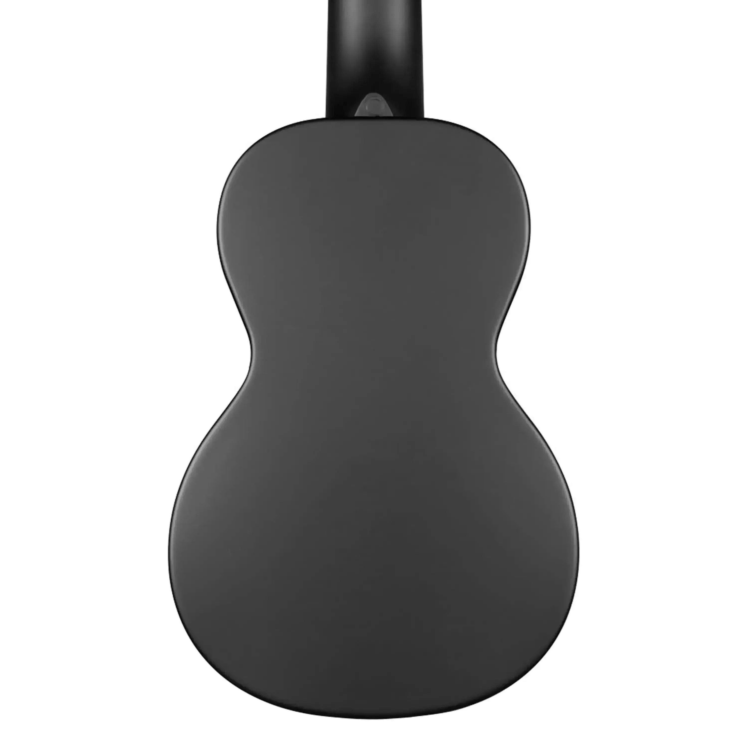 Back of a matte black Kala Waterman soprano ukulele, showing its smooth ABS composite body.