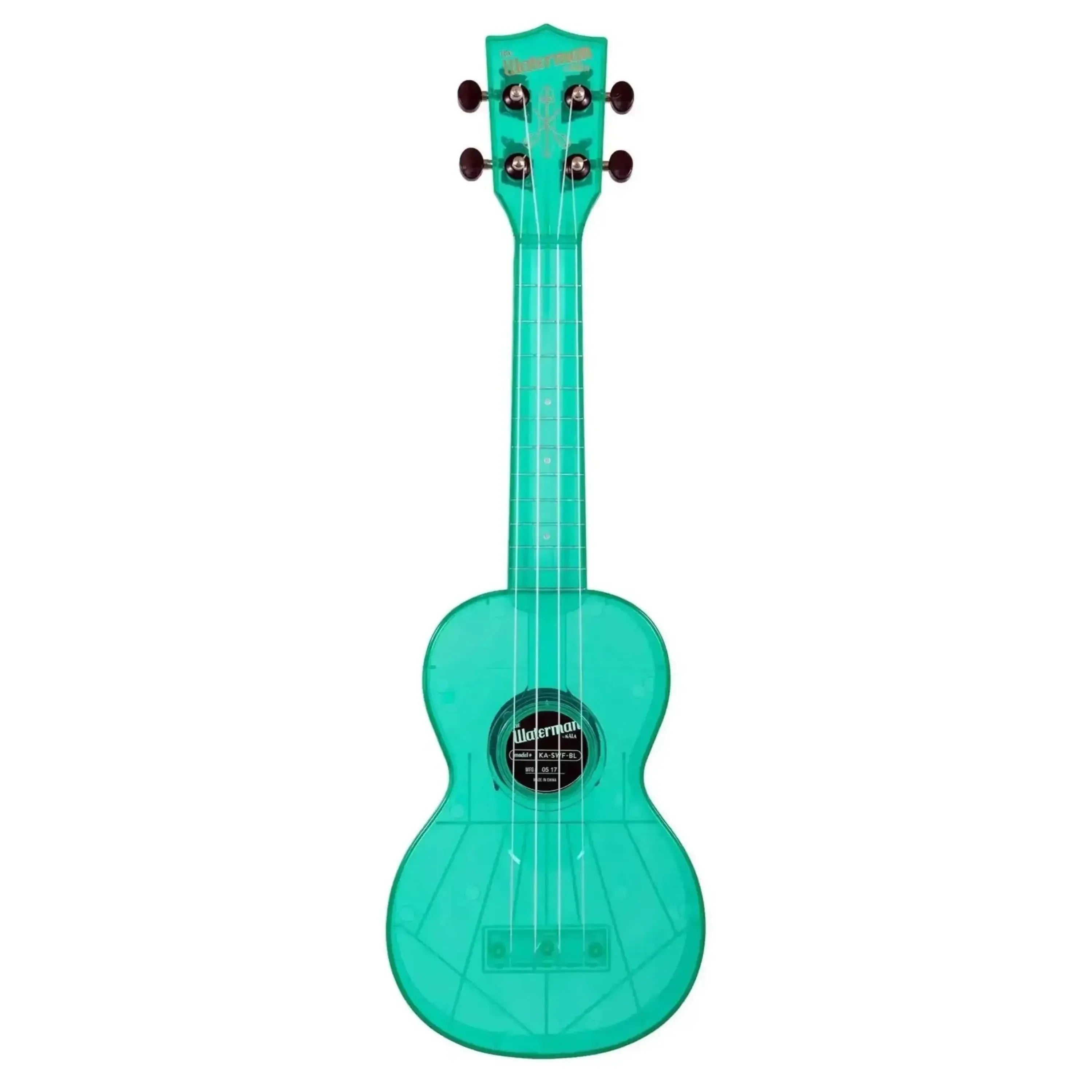 Kala Waterman Fluorescent Blue Raspberry Soprano Ukulele, translucent ABS composite body.
