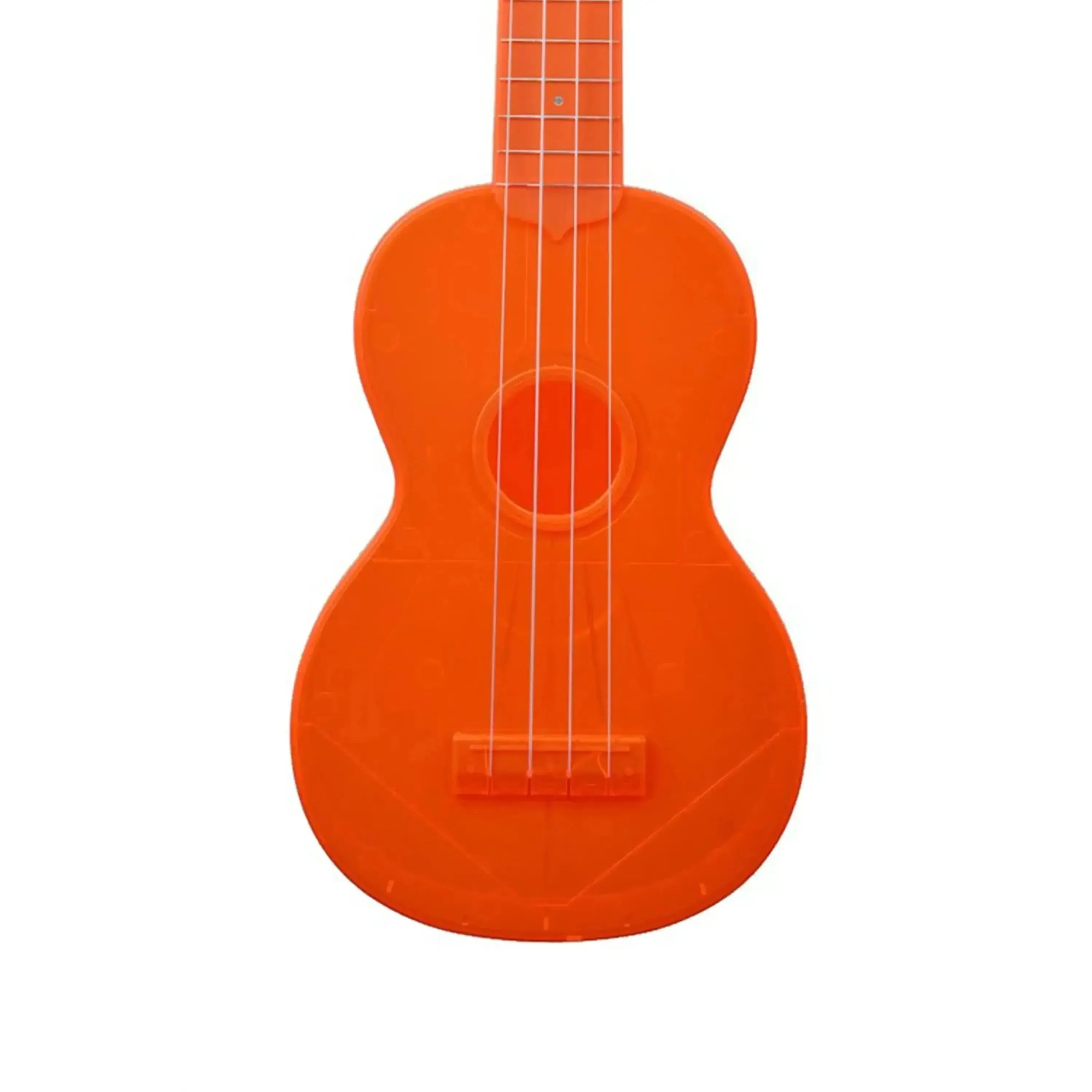 Kala Waterman Fluorescent Orange Soprano Ukulele with ABS composite body and white strings.