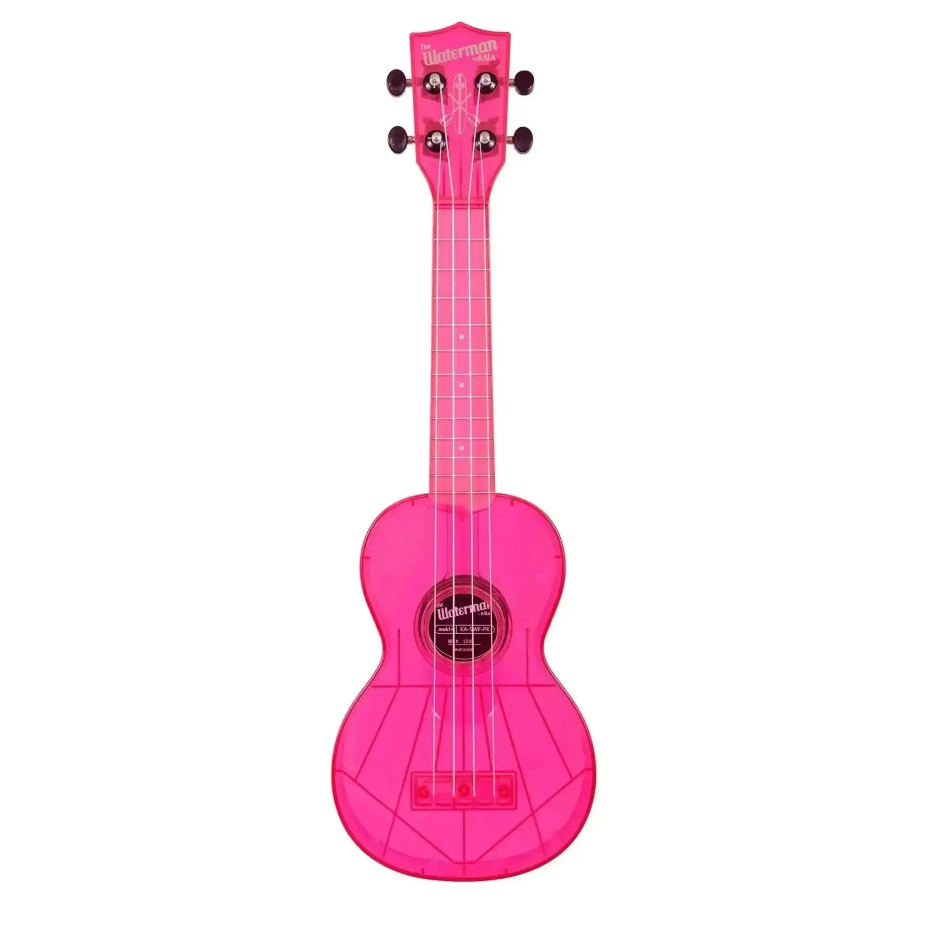 Kala Waterman Fluorescent Watermelon Pink Soprano Ukulele with ABS composite body and matte finish.