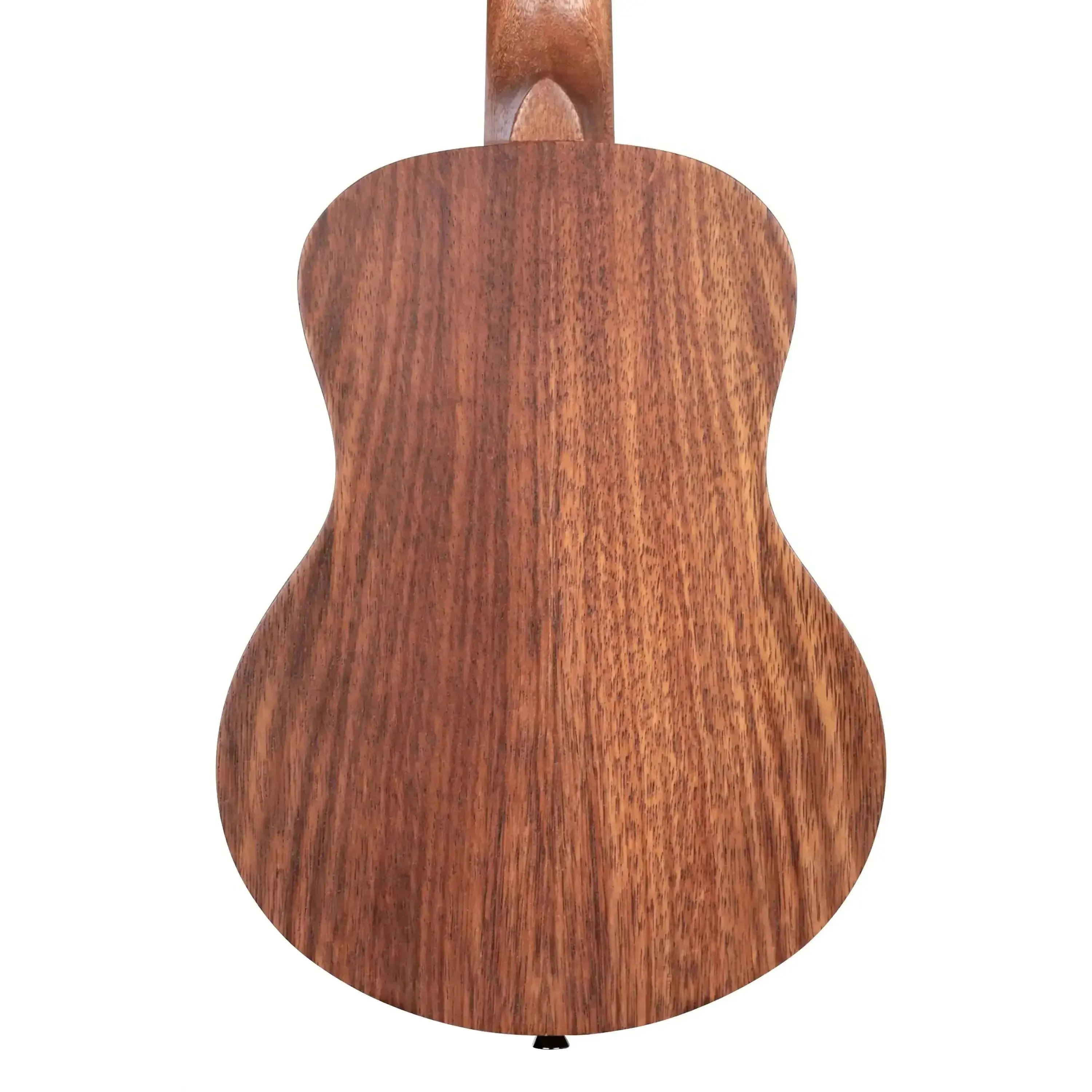 Back of a Kala TEAK-T Tenor Ukulele, showcasing its rich brown teak wood grain and satin finish.