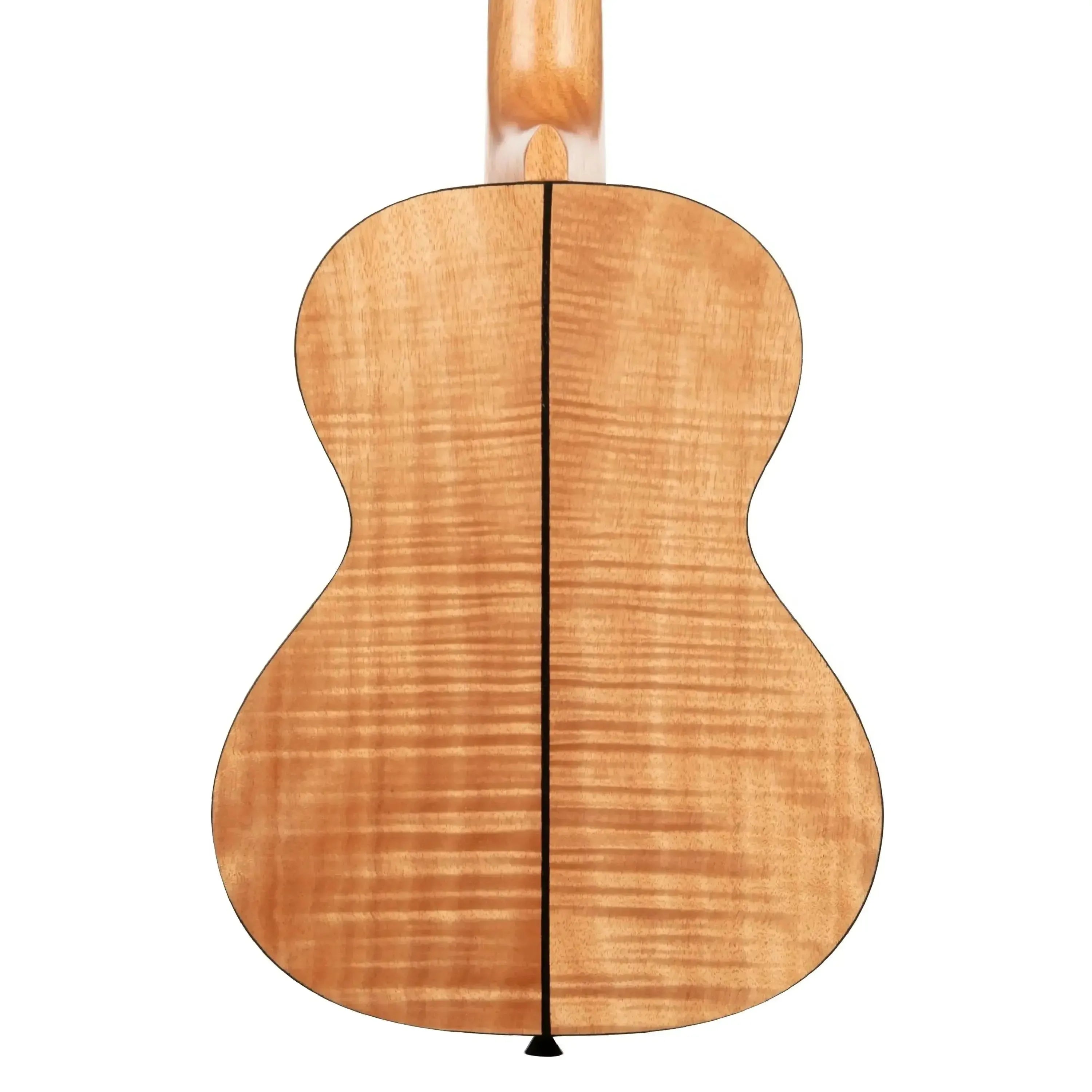 Back of a Kala TEM Exotic Mahogany Tenor Ukulele with a satin finish and black binding.