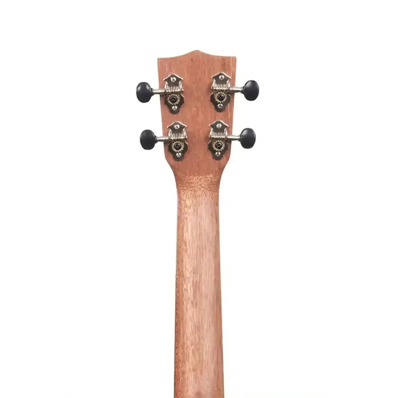 Kala Teak Tri-Top Concert Ukulele headstock and neck, showing open-geared tuners and natural wood grain.