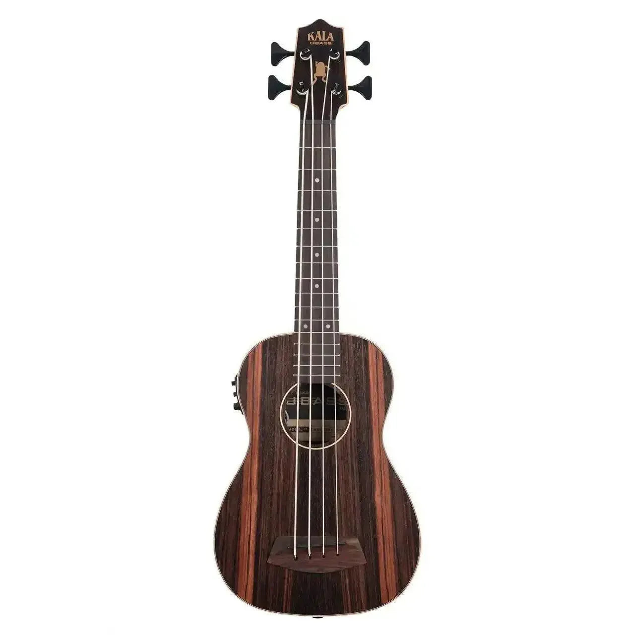 Kala UBASS-EBY-FSRW fretted acoustic-electric U•BASS with striped ebony body and round wound strings.