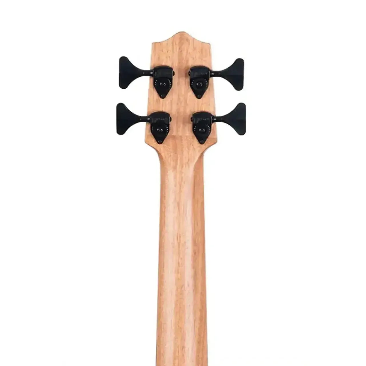 Kala U•BASS mahogany neck and headstock with four black tuning machines.