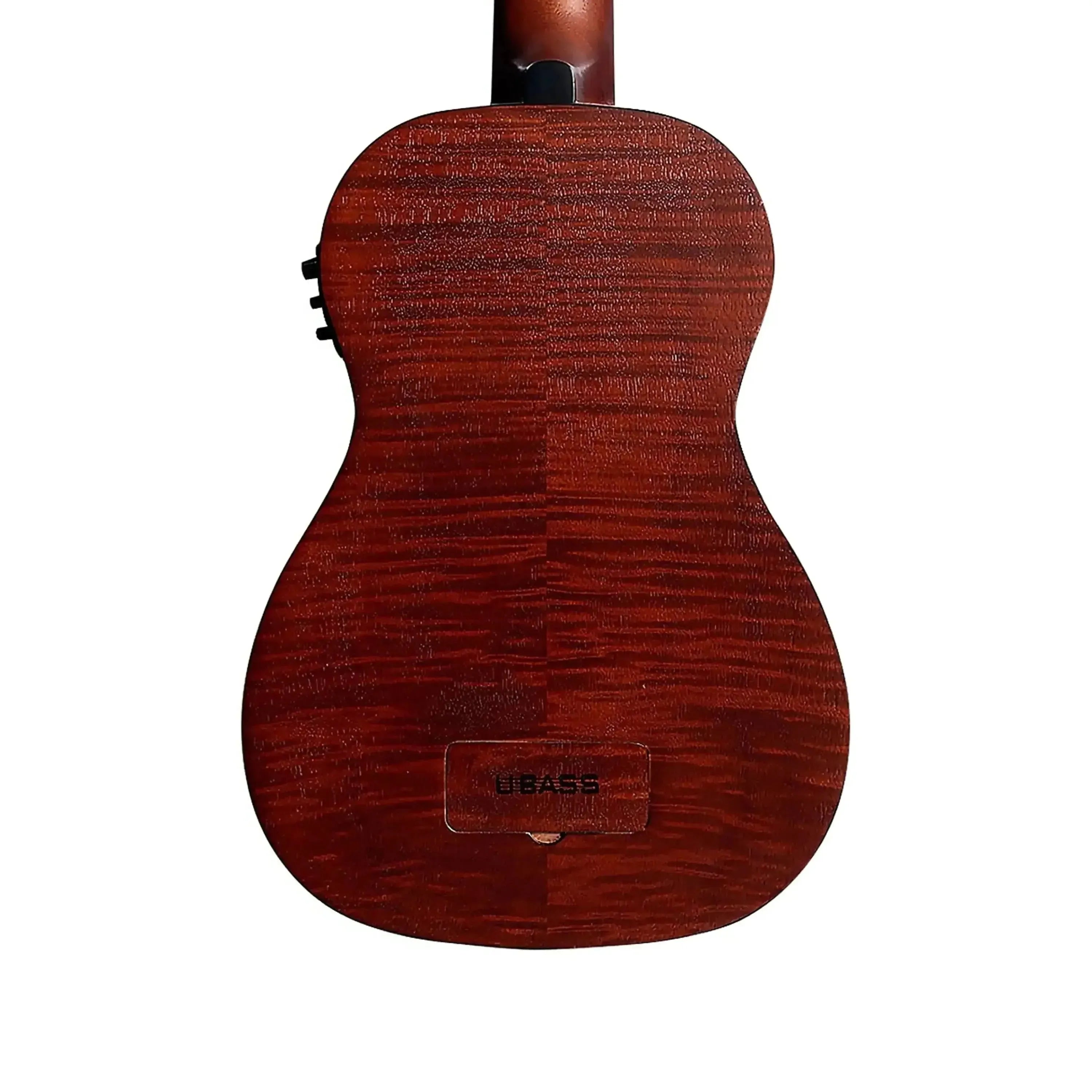 Back of a Kala Left-Handed Acoustic-Electric U•BASS, showing its exotic mahogany body with a satin finish.