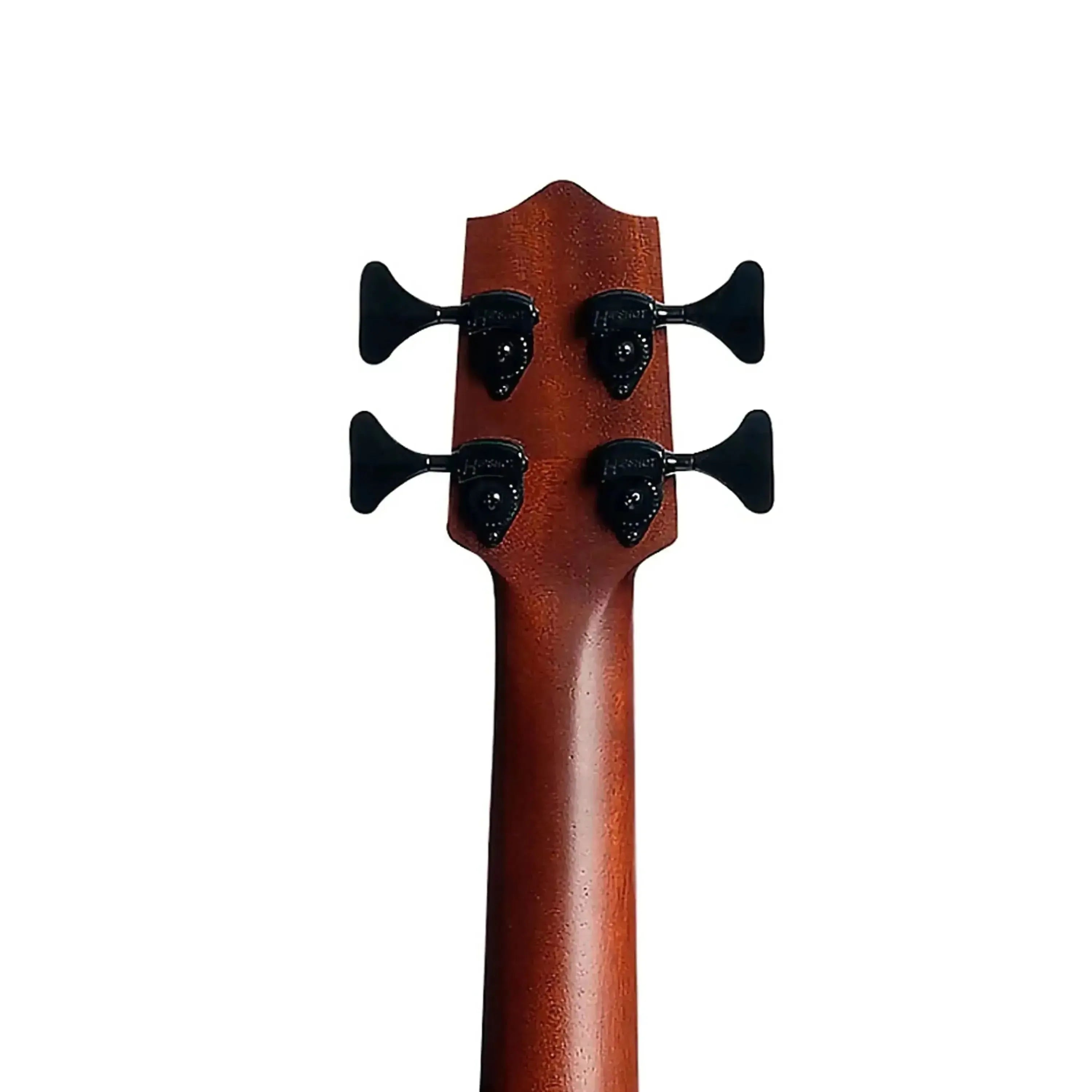 Kala Left-Handed Acoustic-Electric U•BASS mahogany headstock with black Hipshot Ultralite tuners.