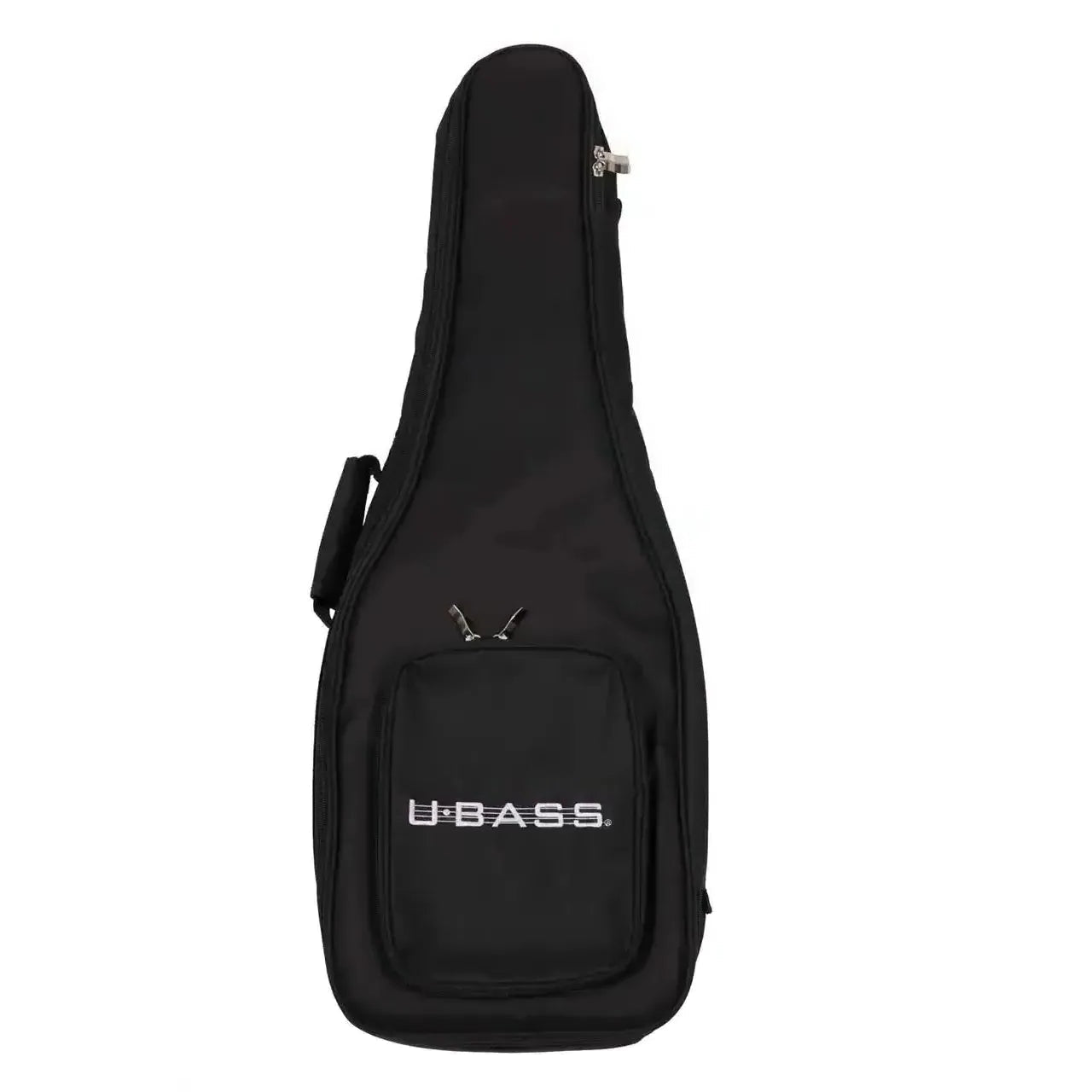 Black Kala U•BASS gig bag with white U•BASS logo and front pocket.