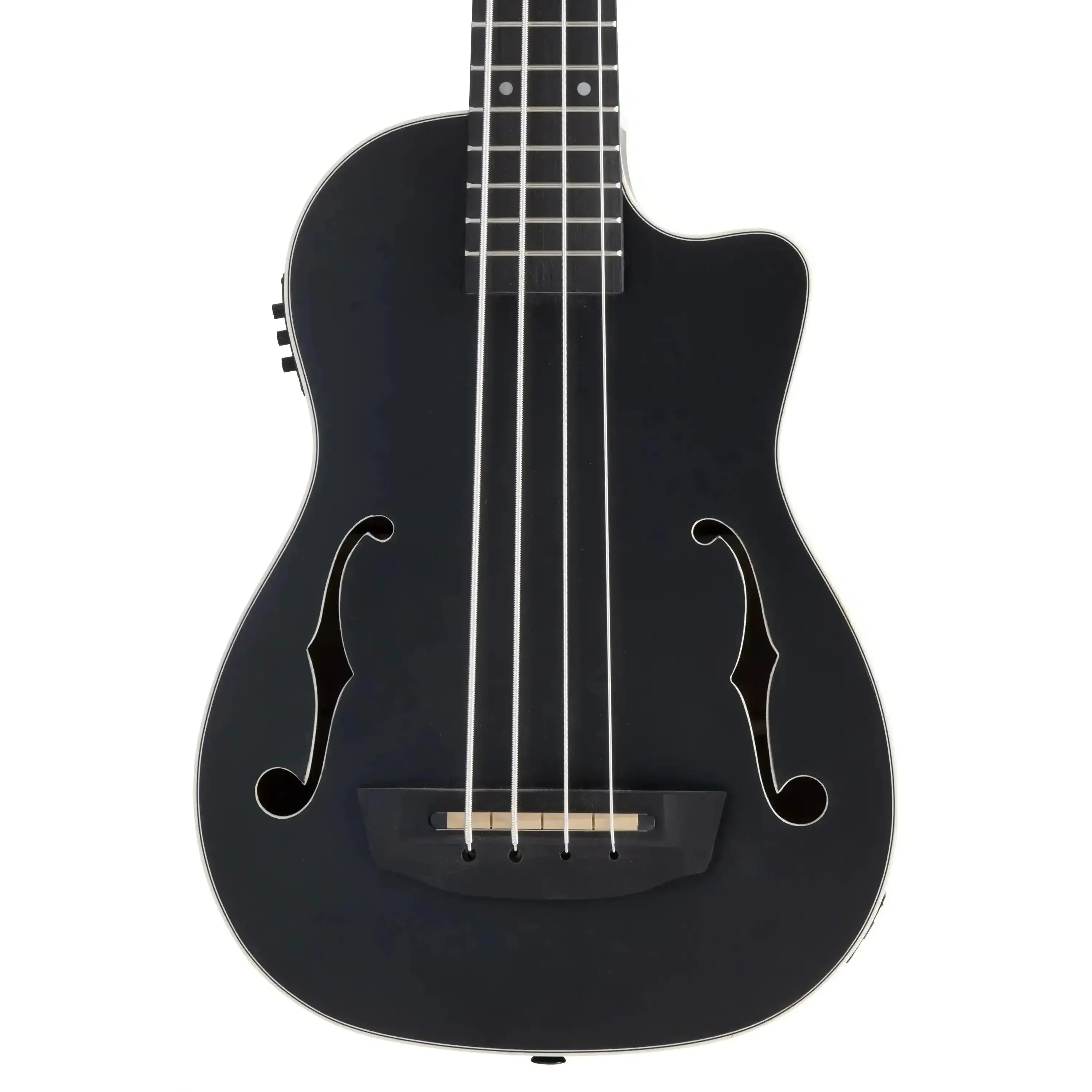 Kala Black Mahogany Acoustic-Electric U•BASS with f-holes, Venetian cutaway, and cream binding.