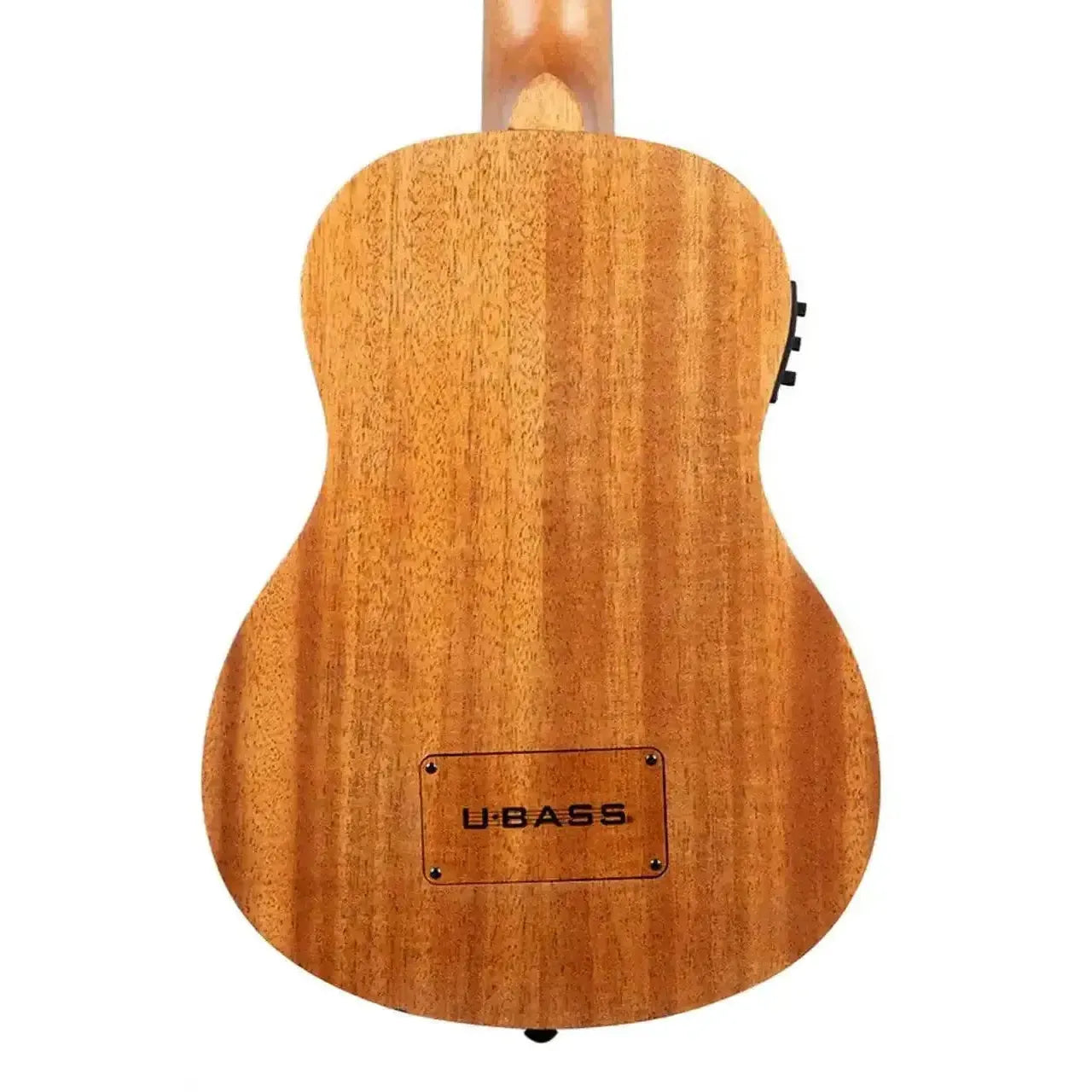 Back of a Kala UBASS-NOMAD-FS Mahogany Acoustic Electric U•BASS, showing its rich wood grain and "U•BASS" label.