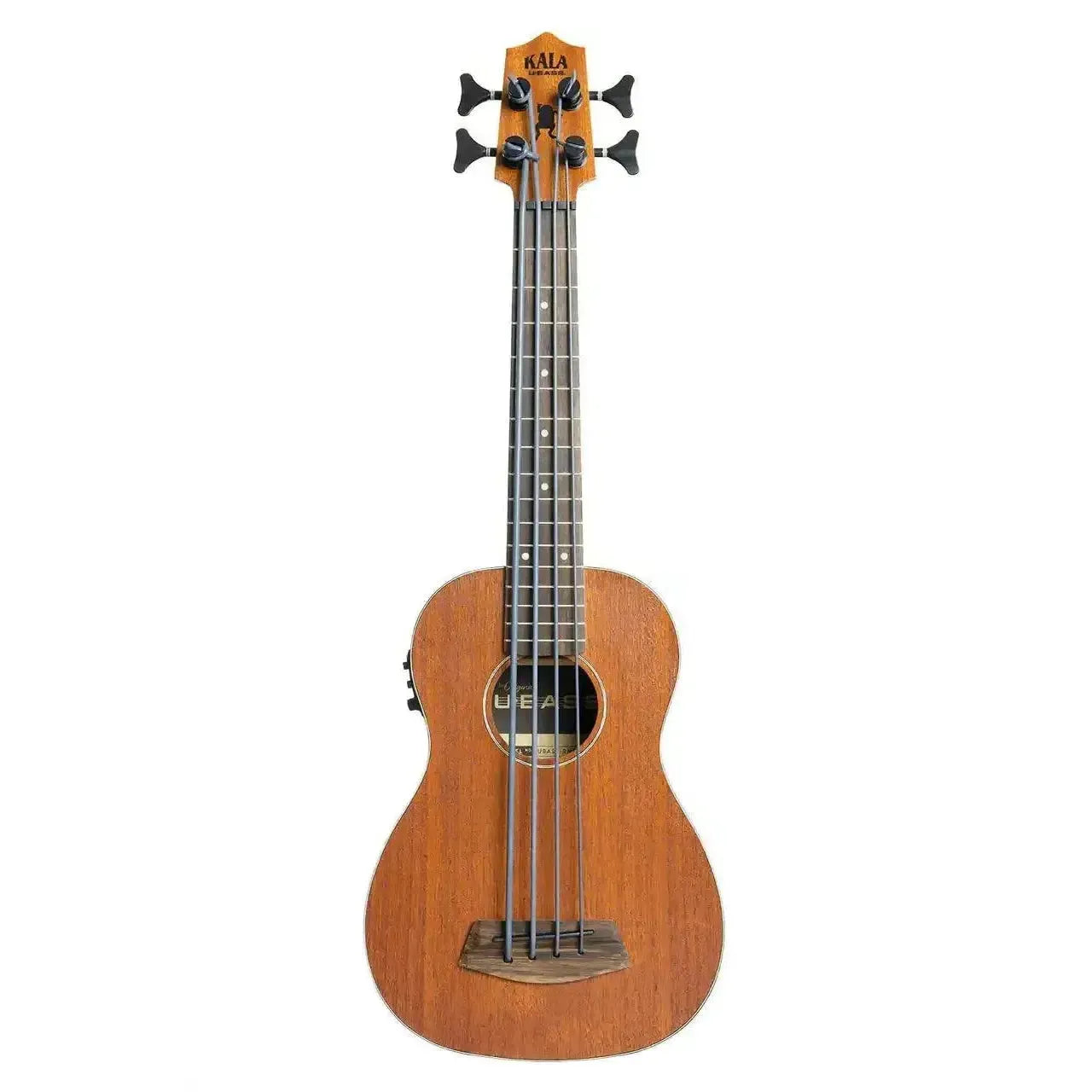 Kala Rumbler Mahogany Acoustic Electric U•BASS with black tuners and rosewood fretboard.