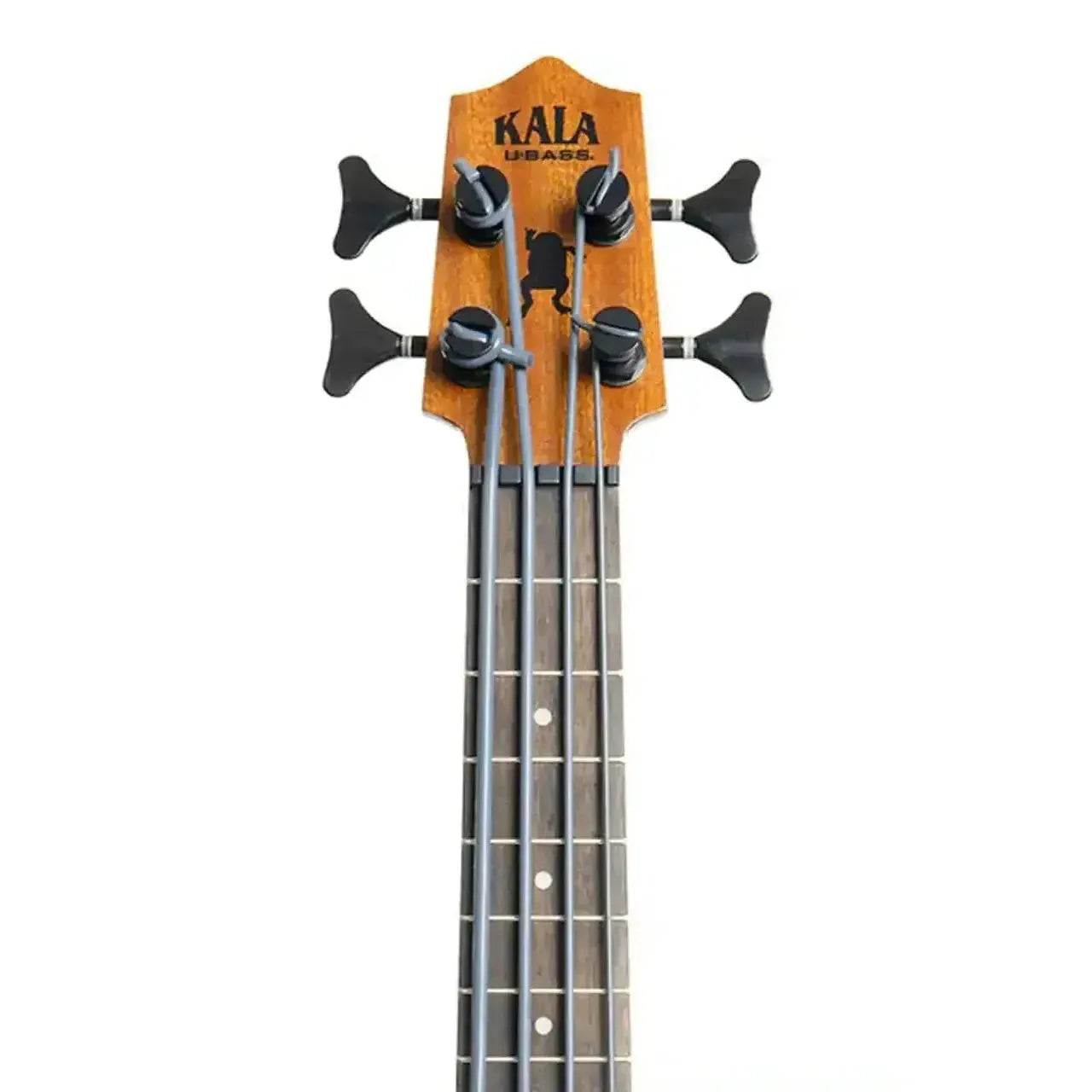 Kala U•BASS mahogany headstock with black die-cast tuners and rosewood fretboard.