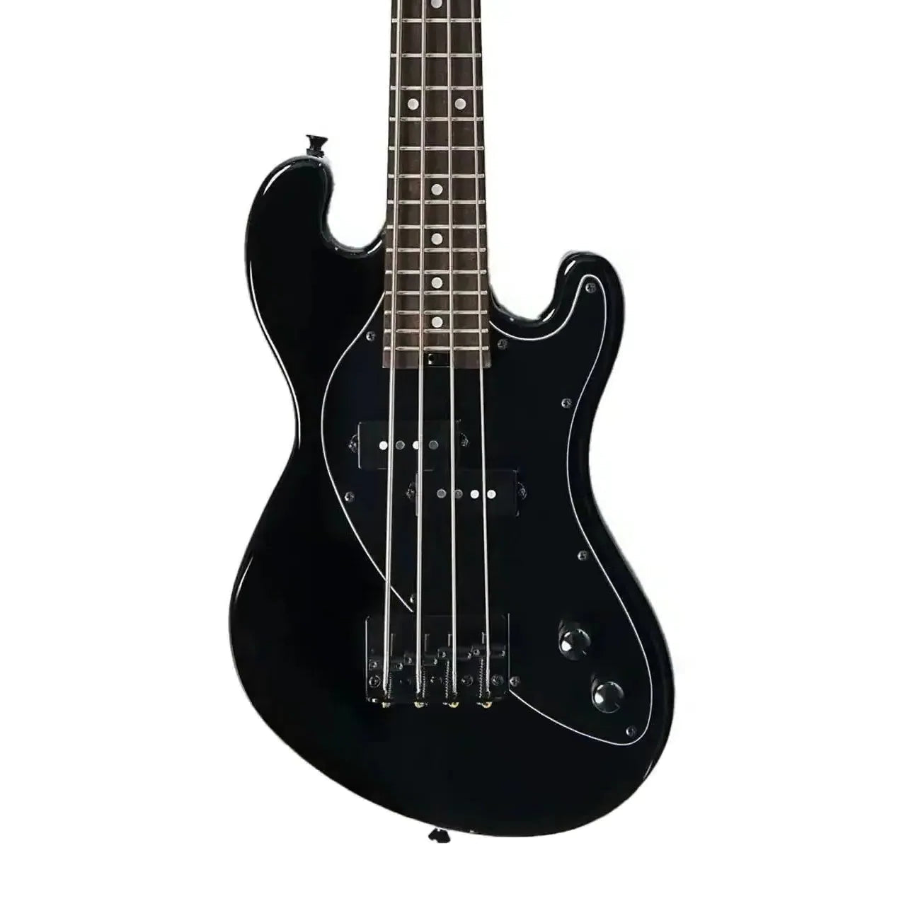 Kala UBASS-SB-BK-BLK-FS Jet Black Solid Body Fretted U•BASS with black pickguard and hardware.