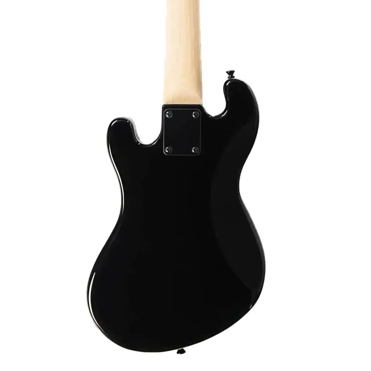 Kala UBASS-SB-BK-BLK-FS Jet Black Solid Body Fretted U•BASS, back view with maple neck.