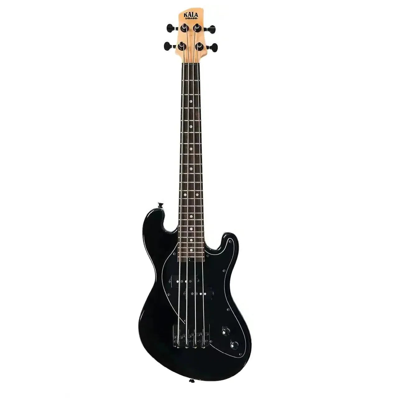 Kala UBASS-SB-BK-BLK-FS Jet Black Solid Body Fretted U•BASS with black pickguard and maple neck.