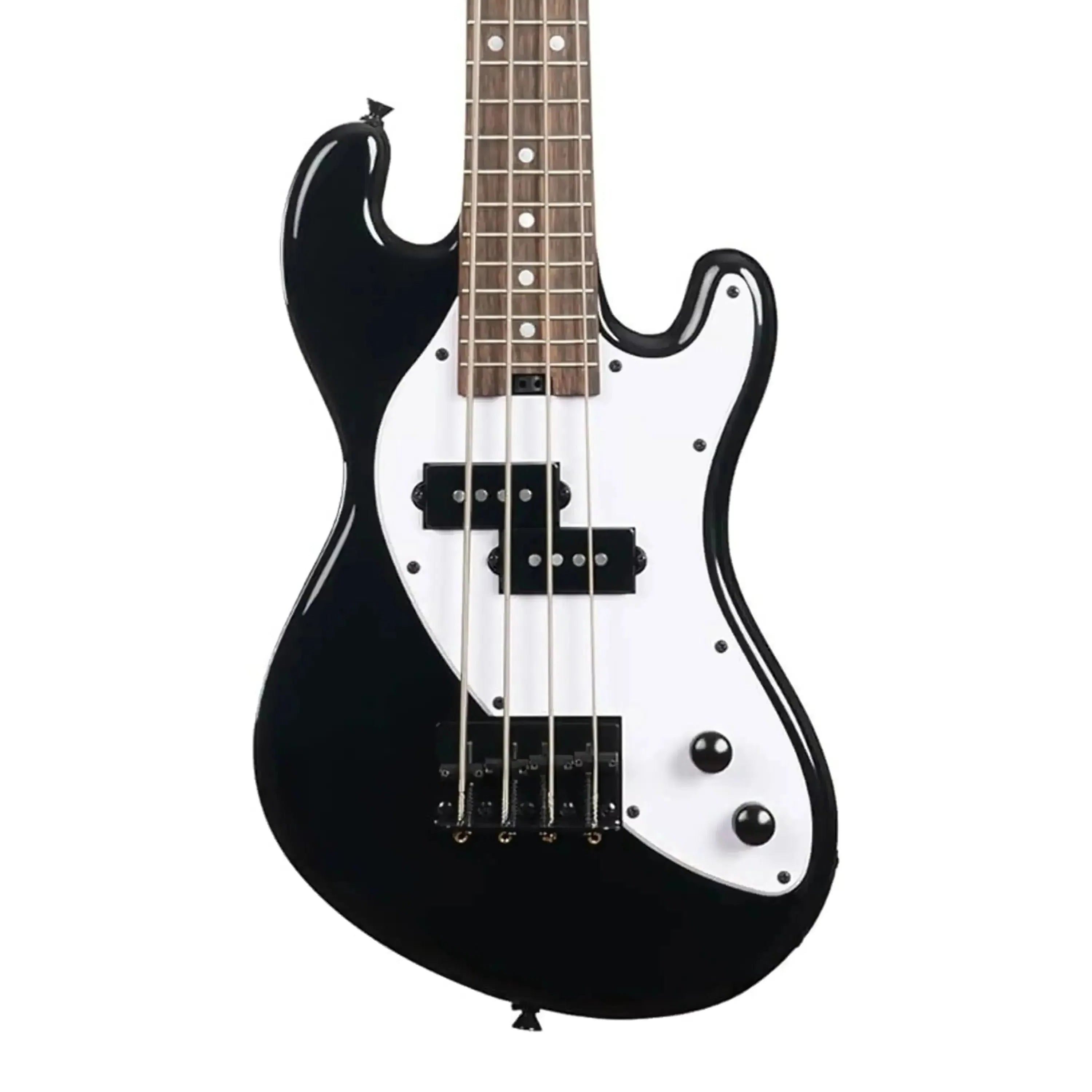 Kala UBASS-SB-BK-FS Jet Black Solid Body Fretted U•BASS with white pickguard and black hardware.