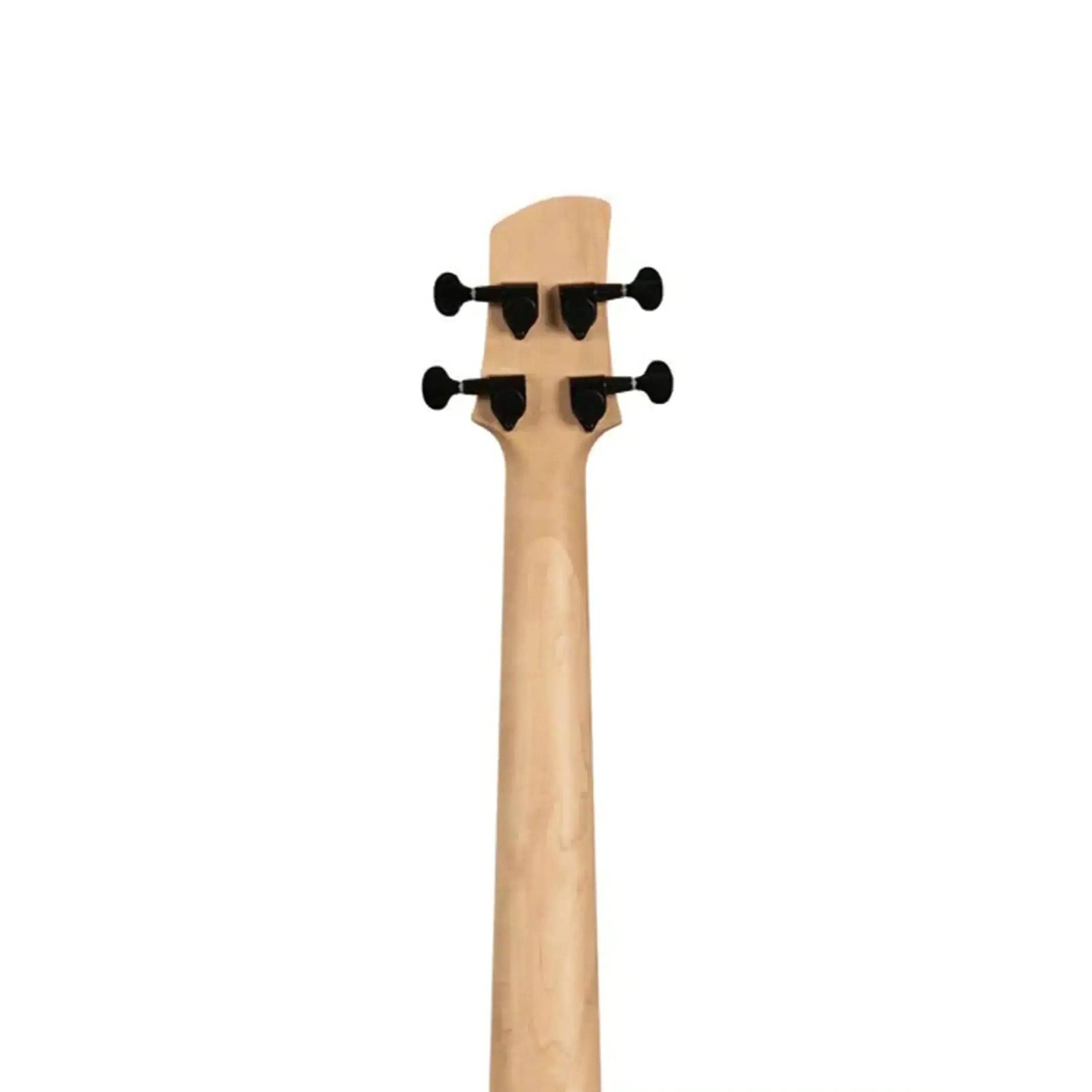 Back of a Kala UBASS-SB-BK-FS-L Jet Black U•BASS maple neck with black tuning pegs.