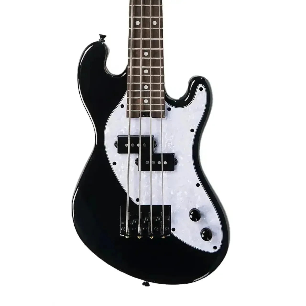 Kala Jet Black Solid Body Fretted U•BASS with a pearloid pickguard and black hardware.