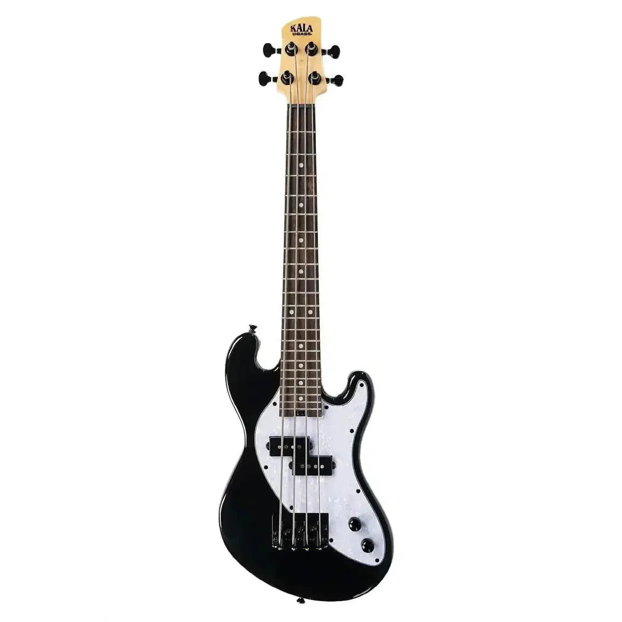 Kala Jet Black Solid Body Fretted U•BASS with pearloid pickguard and maple neck.