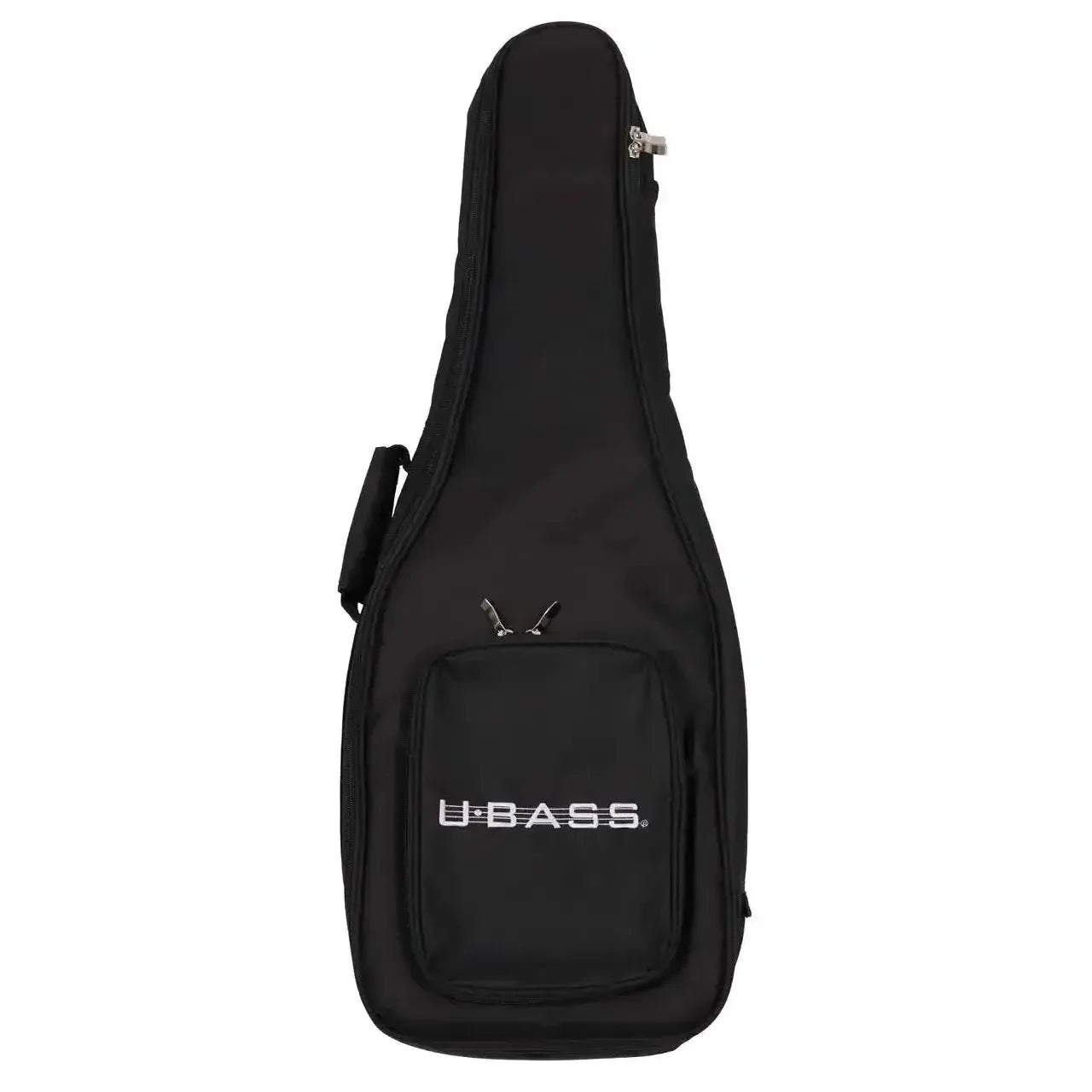 Black Kala U-BASS gig bag with white U-BASS logo, front pocket, and handle.