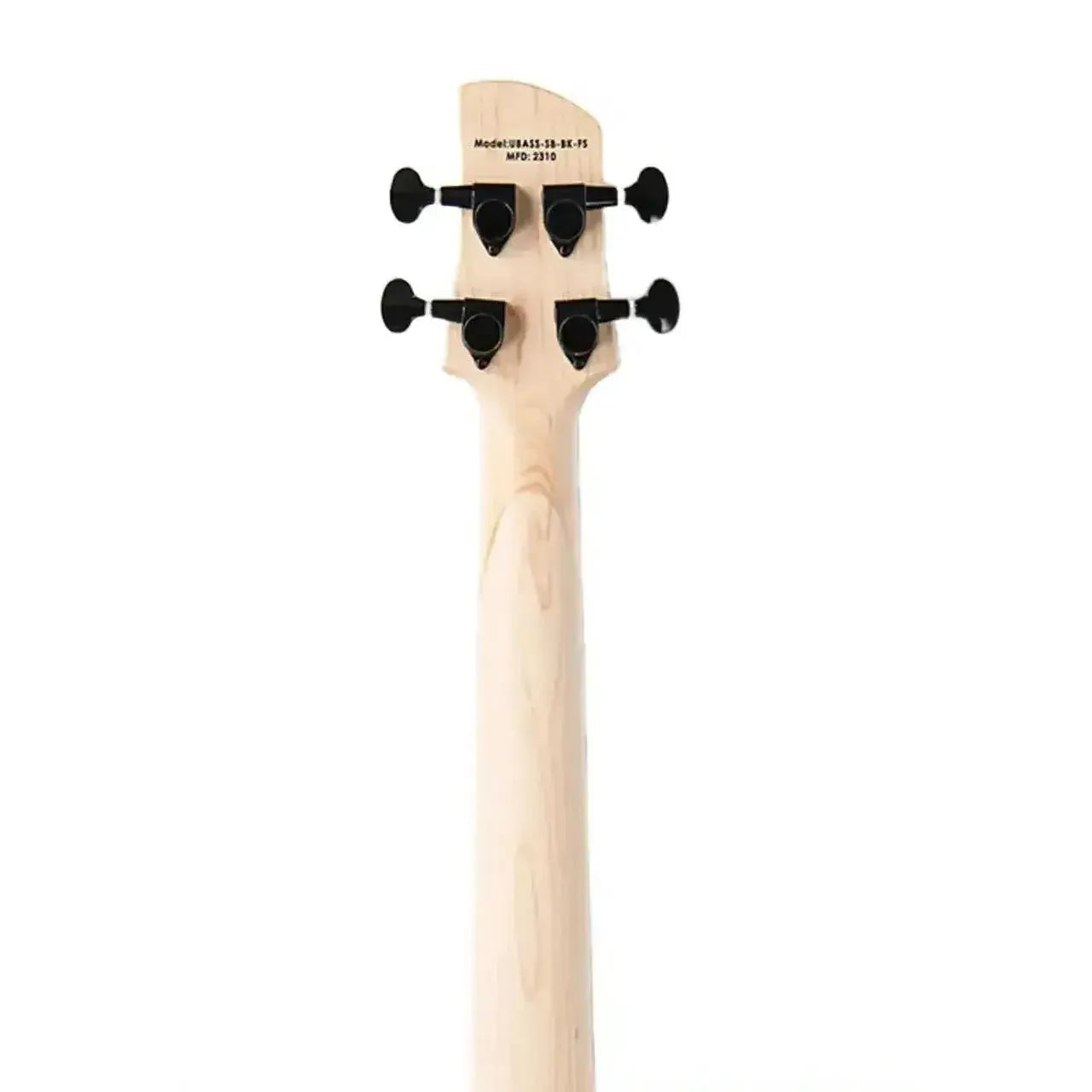 Back of Kala U•BASS maple neck and headstock with black tuners.