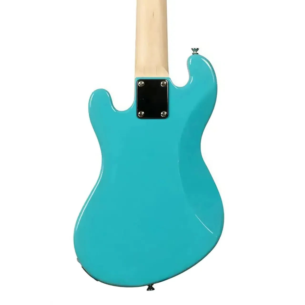 Back of a Kala U•BASS in glossy Surf Blue with a light maple neck.