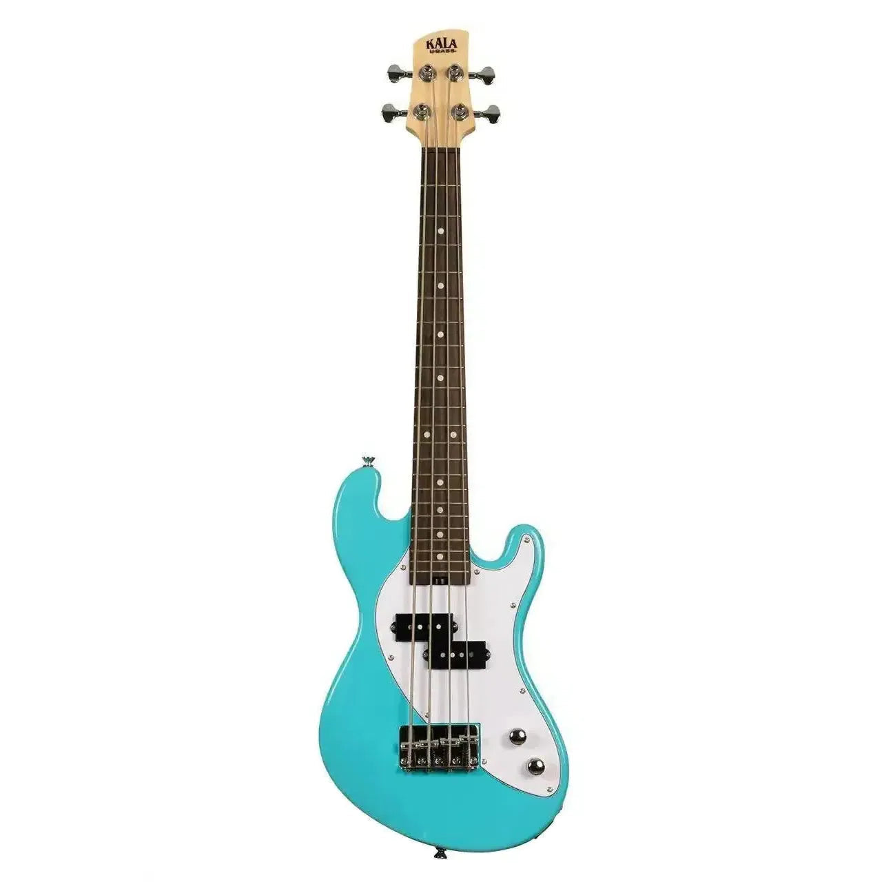 Kala U•BASS-SB-BL-FS solid body fretted U•BASS in Surf Blue with white pickguard and maple neck.