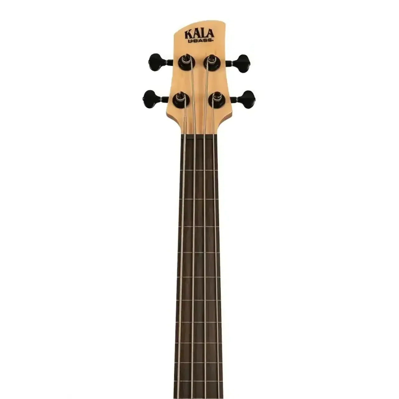 Kala U•BASS Sweet Cream fretless headstock and maple neck with black tuners.