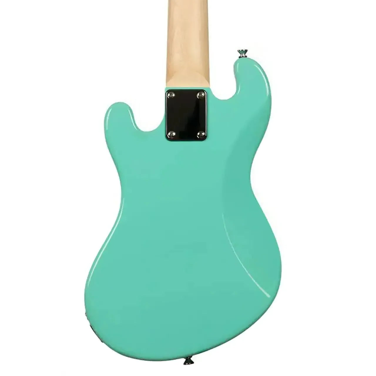 Back of a Kala U•BASS in glossy Surf Green with a light maple neck and black neck plate.