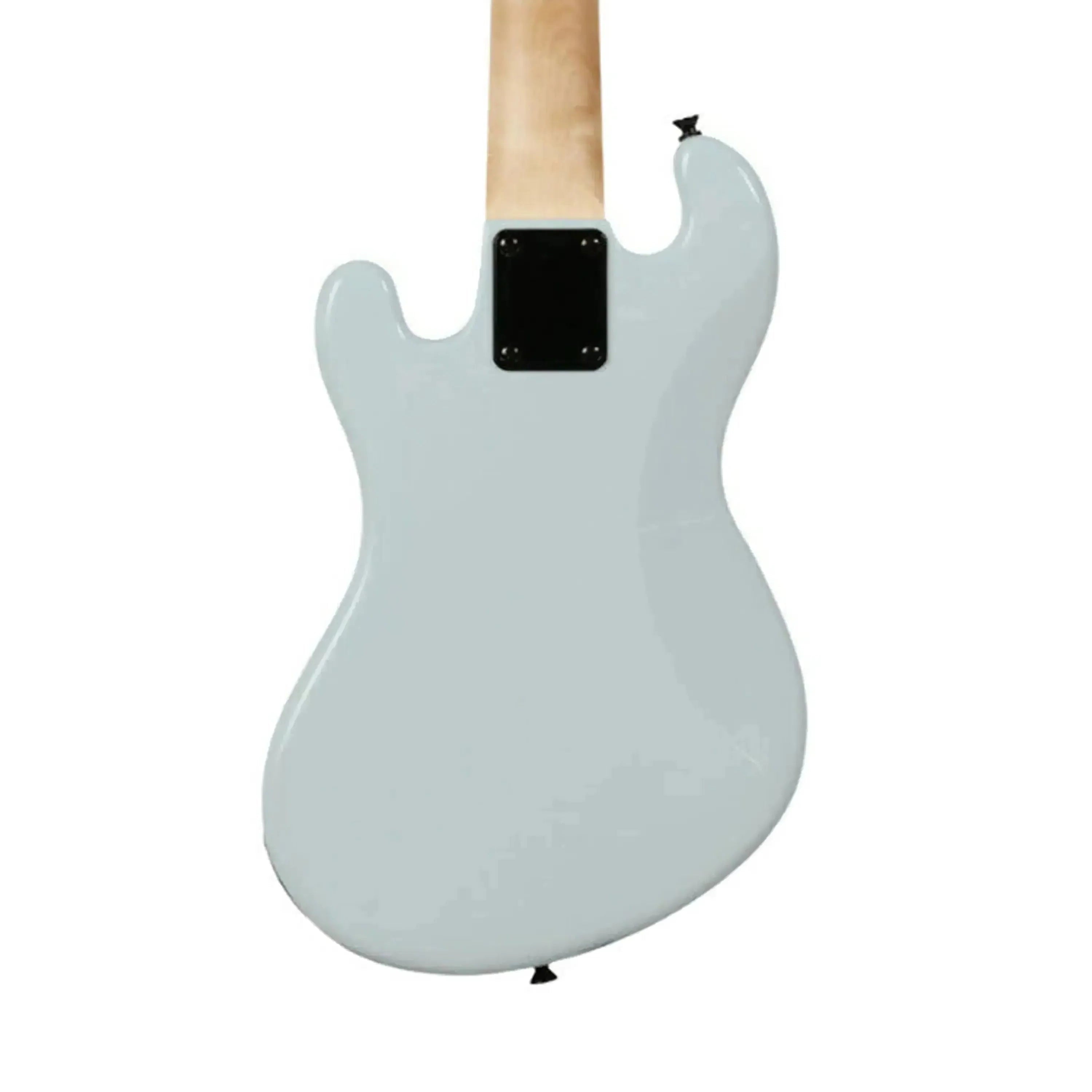 Back of a Kala Solid Body U•BASS in powder blue with a light wood neck.
