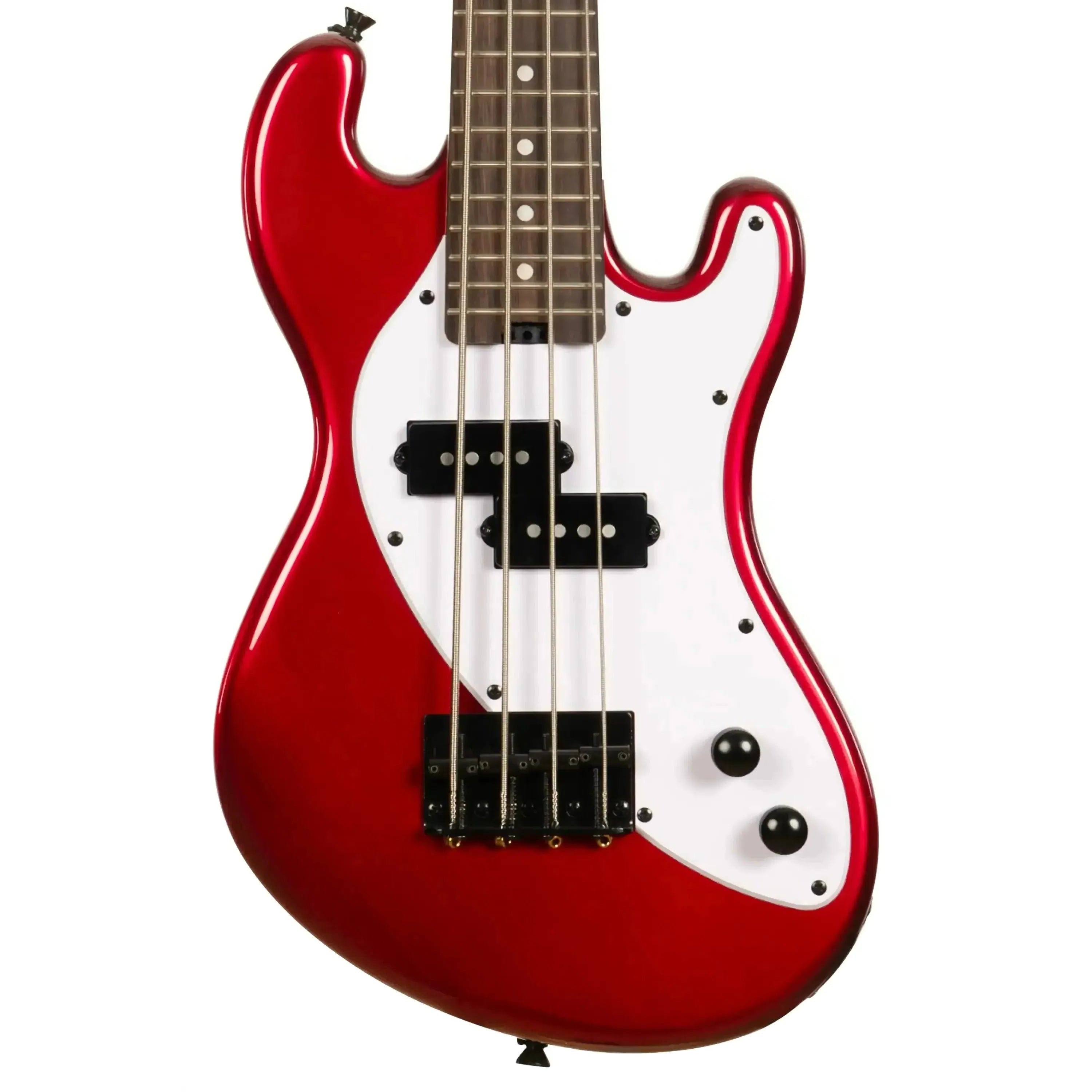 Kala UBASS-SB-RD-FS Candy Red Solid Body Fretted U•BASS with white pickguard and black hardware.