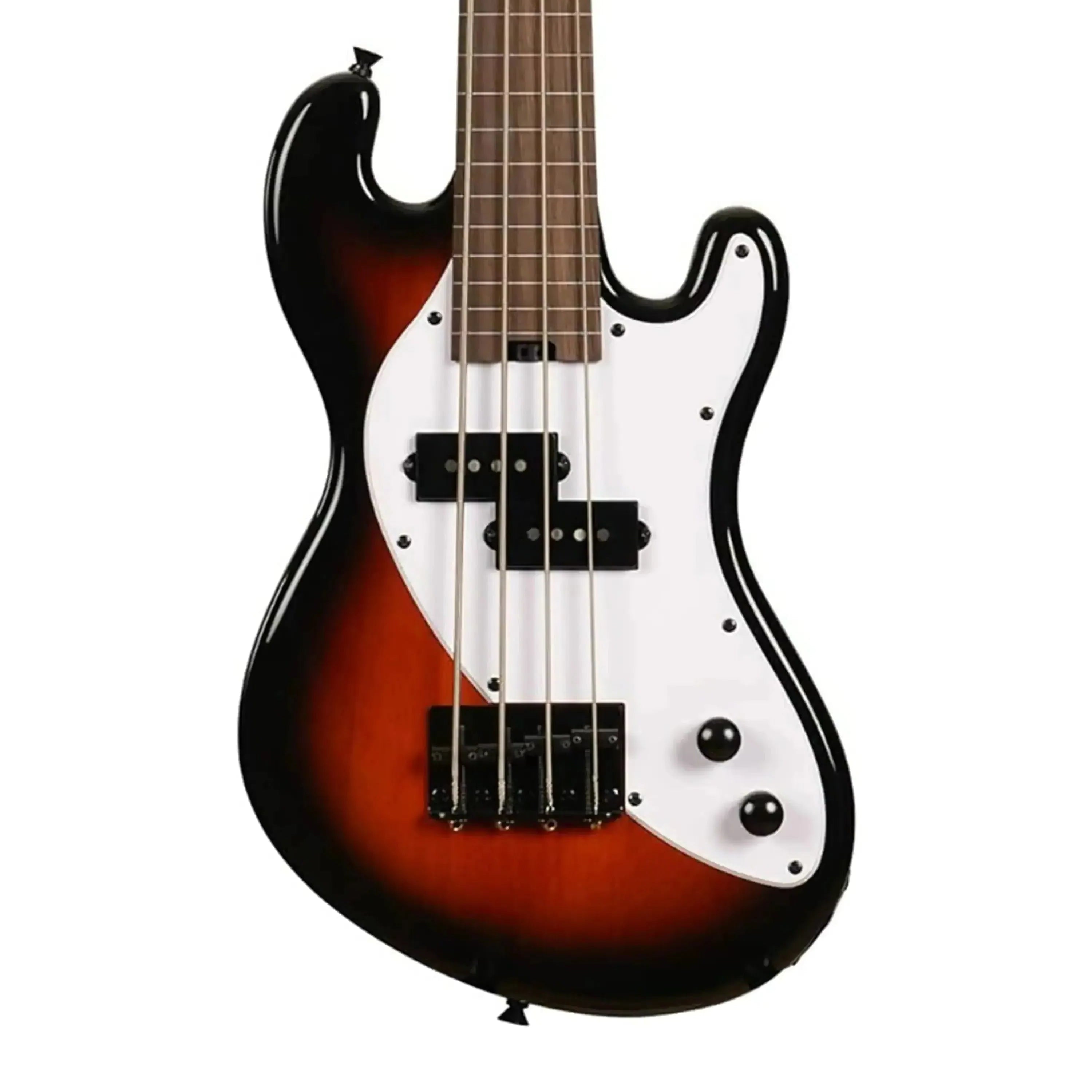 Kala UBASS-SB5-TB-FL 5-string fretless U•BASS with glossy Tobacco Burst finish and white pickguard.