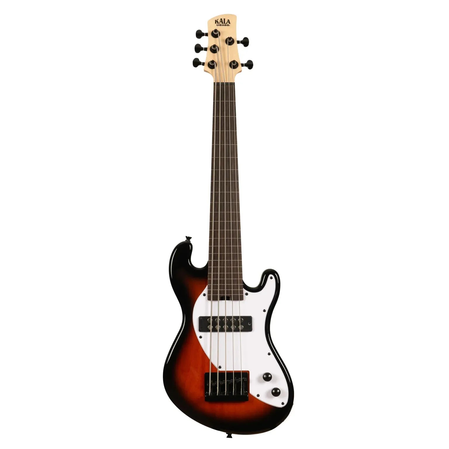 Kala 5-string fretless solid body U-Bass in tobacco burst with maple neck, laurel fingerboard, and humbucker pickup.