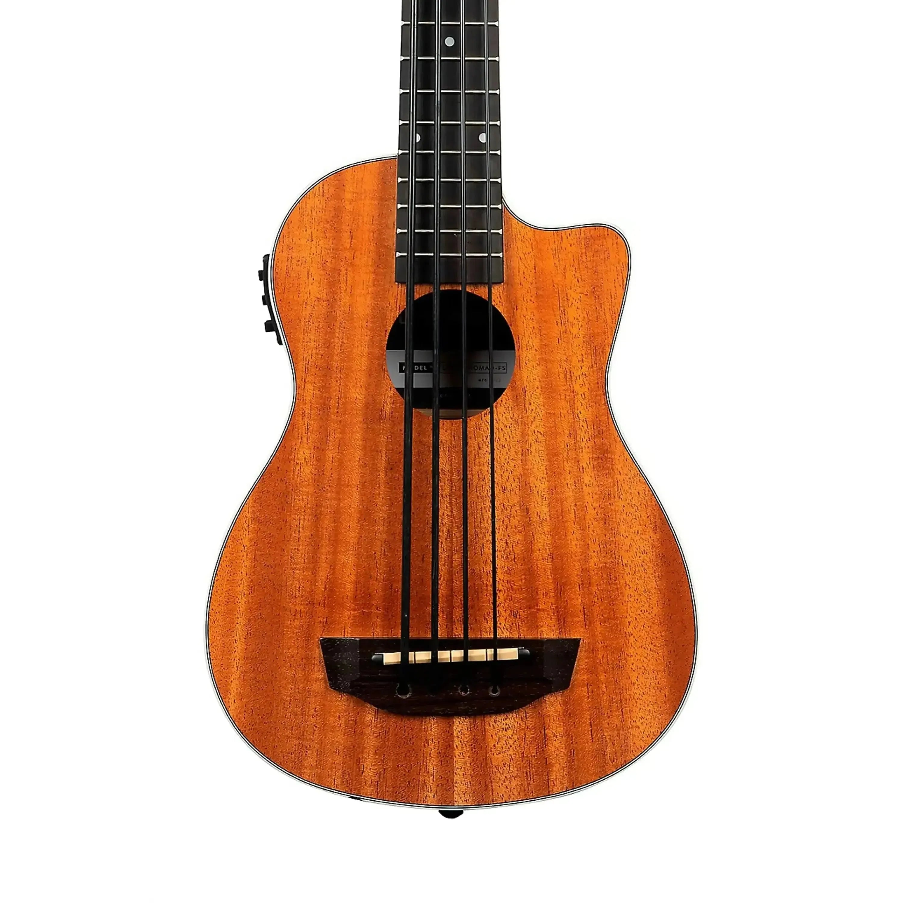 Kala Scout Fretted Acoustic-Electric U•BASS with mahogany body, black strings, and Venetian cutaway.
