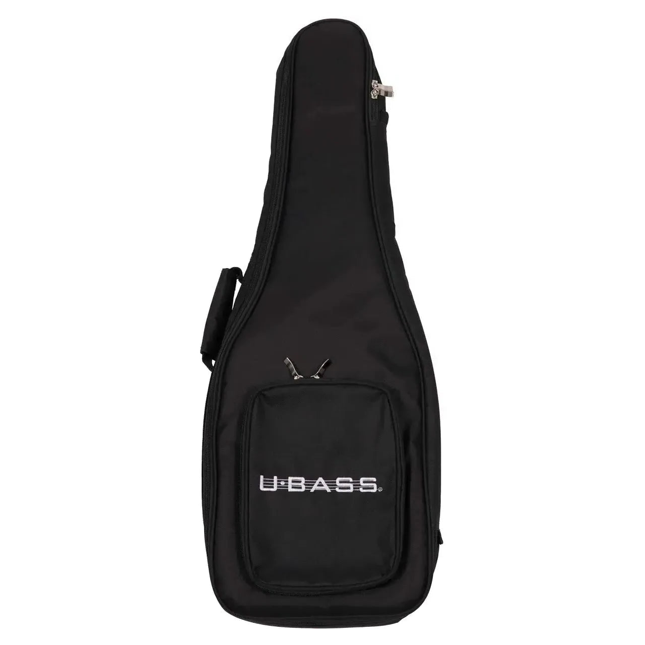 Black Kala U•BASS gig bag with white embroidered logo and front pocket.