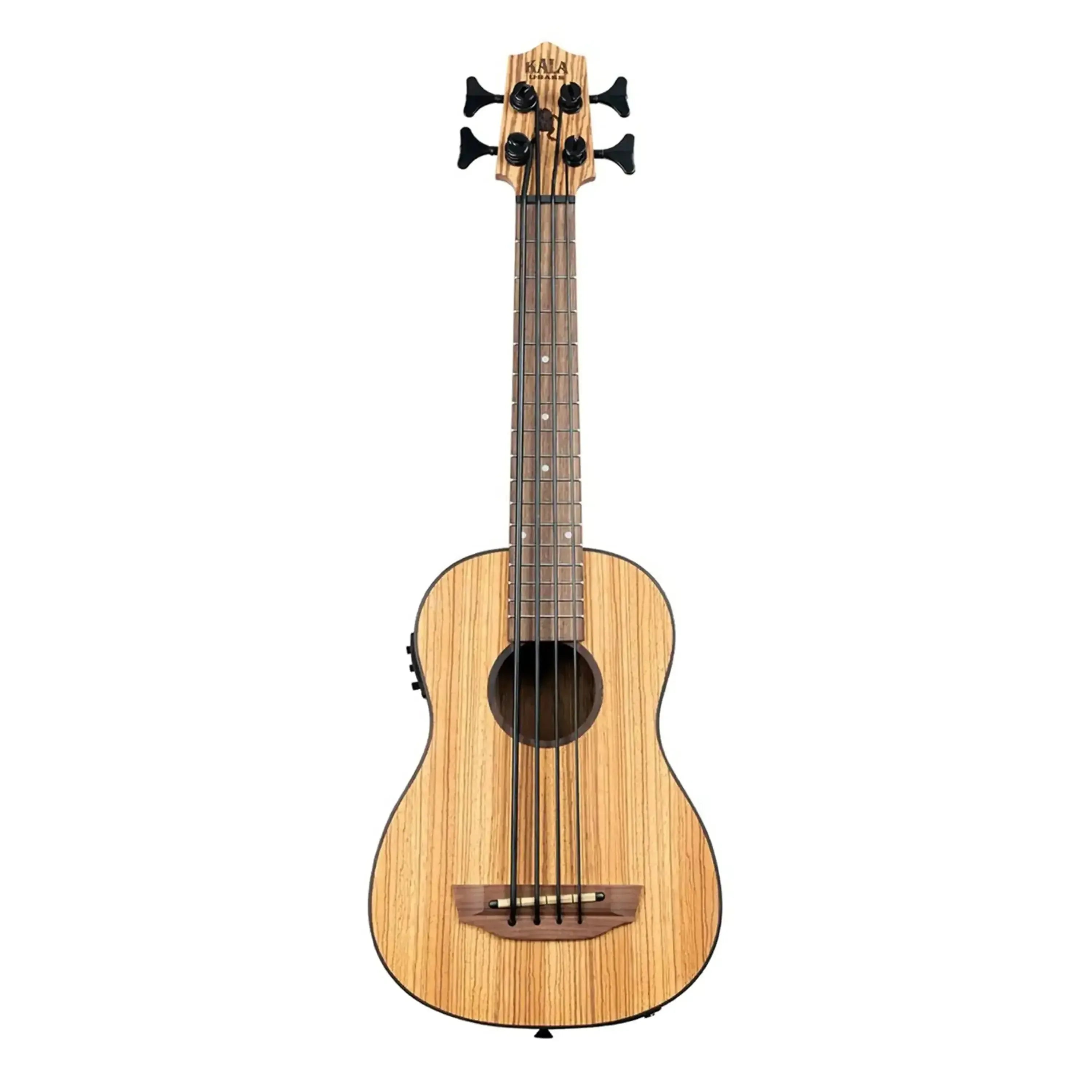 Kala UBASS-ZEB-FS Zebrawood Acoustic-Electric U•BASS, light brown wood grain, black strings.