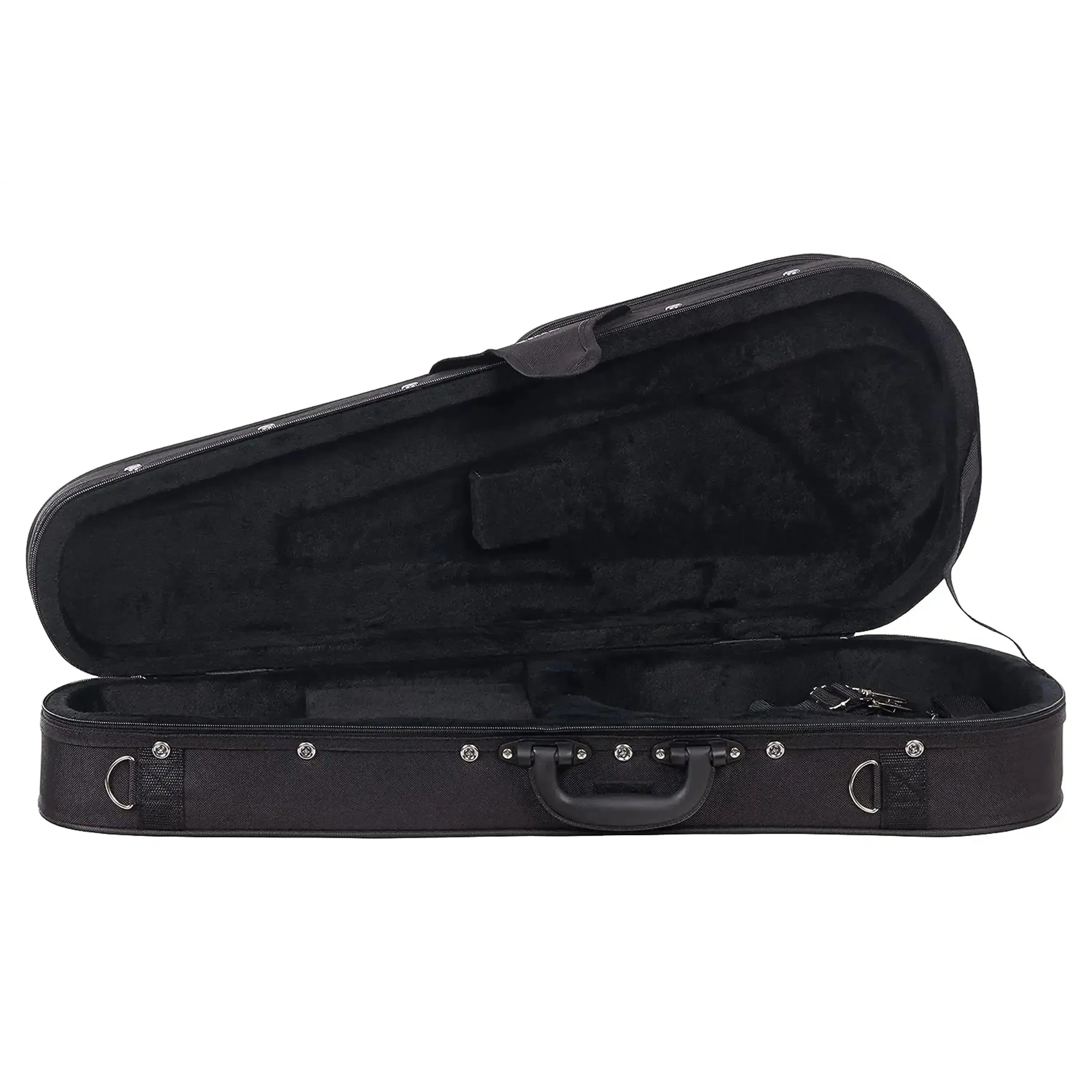 Kala UC-C Concert Ukulele Hard Foam Case, open, showing black exterior and plush interior.