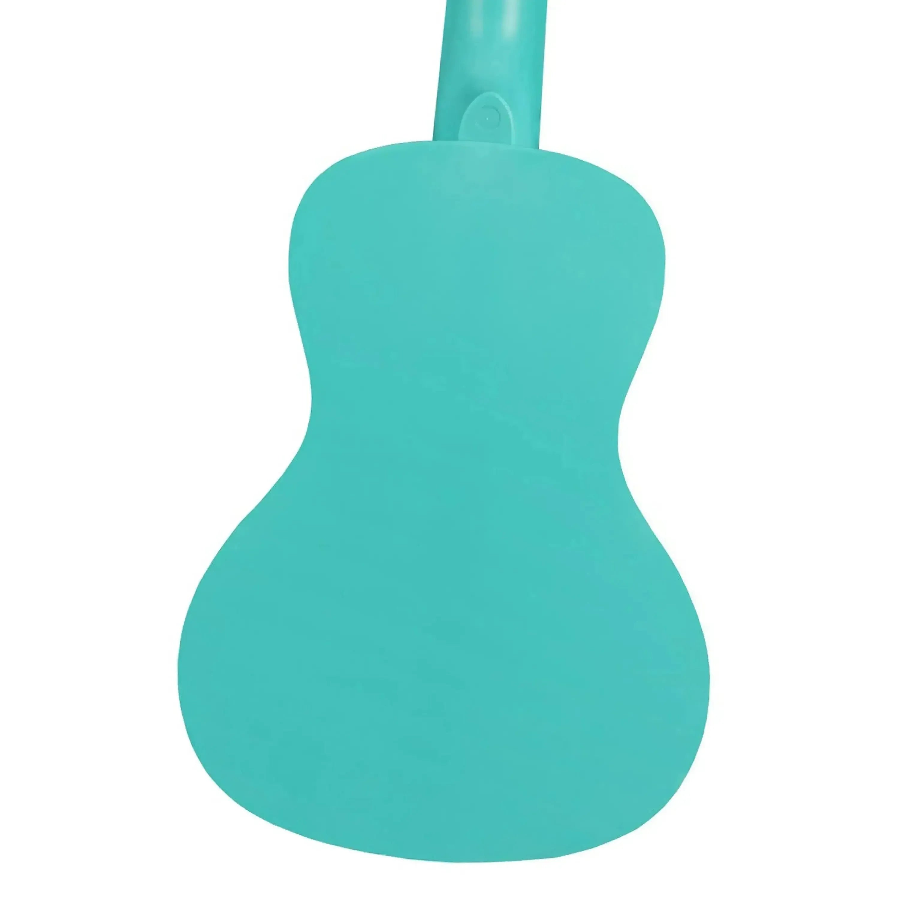 Back of a Kala Waterman Aqua Mist Concert Ukulele, made of glow-in-the-dark ABS Composite.
