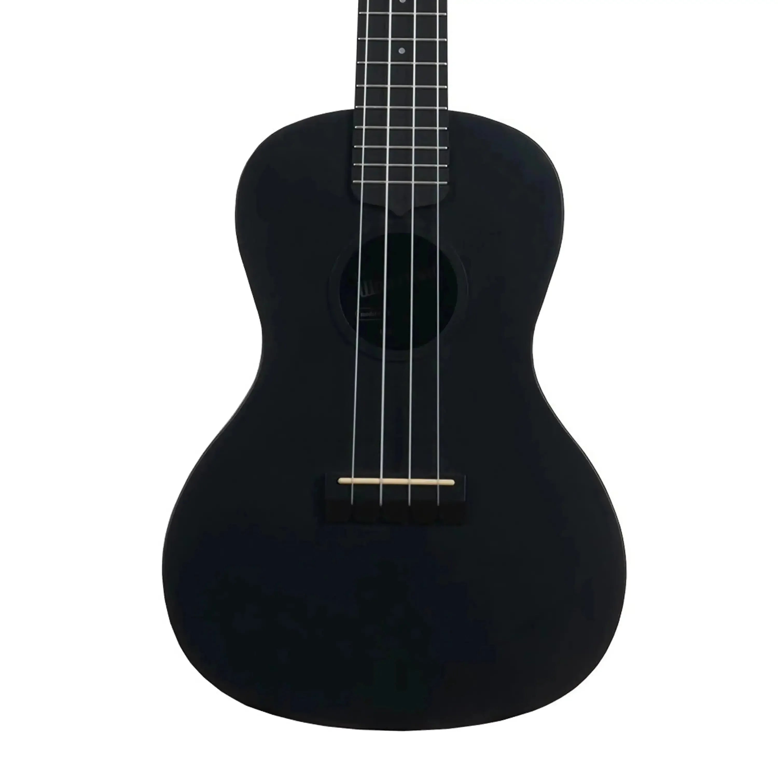 Kala Waterman Black Sand Concert Ukulele with matte black finish and white strings.