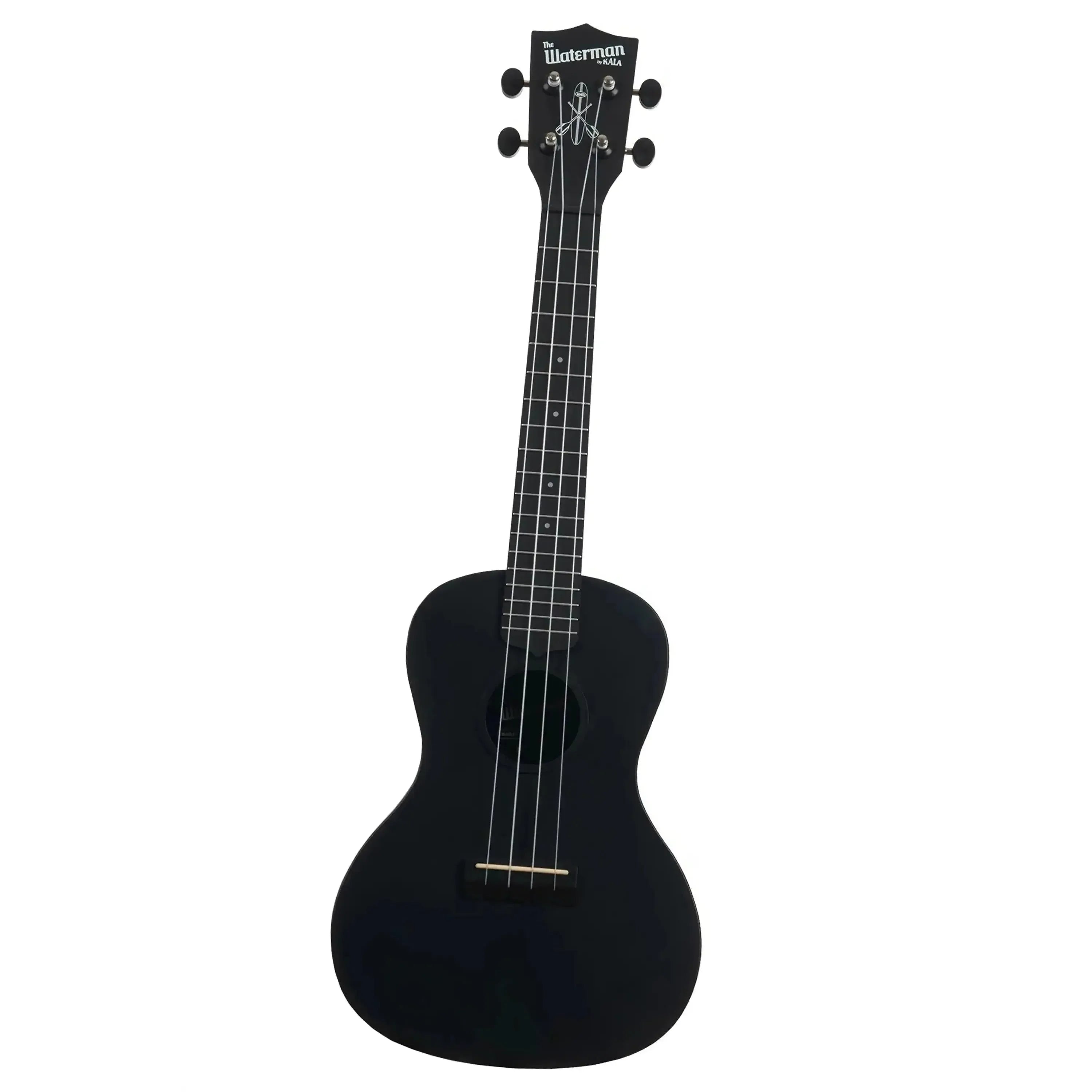 Kala Waterman Black Sand Concert Ukulele with matte black finish and ABS composite body.