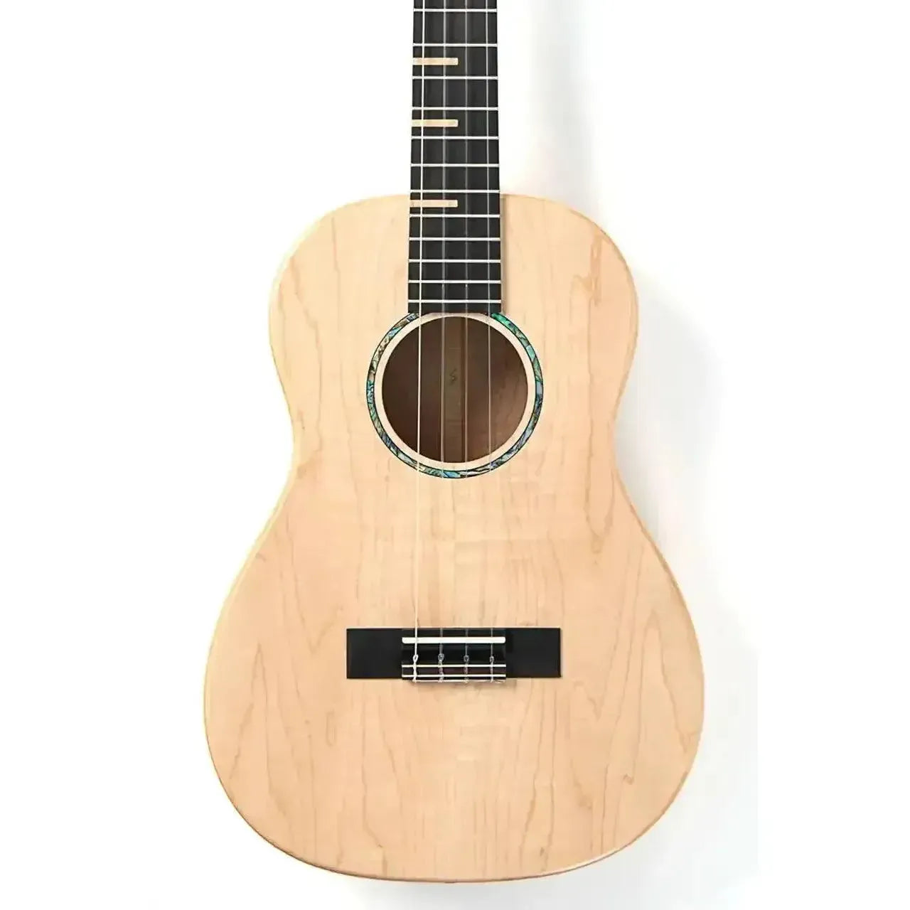 Kala WF-AFM-B Waterfall Baritone Ukulele with solid flamed maple body and abalone rosette.