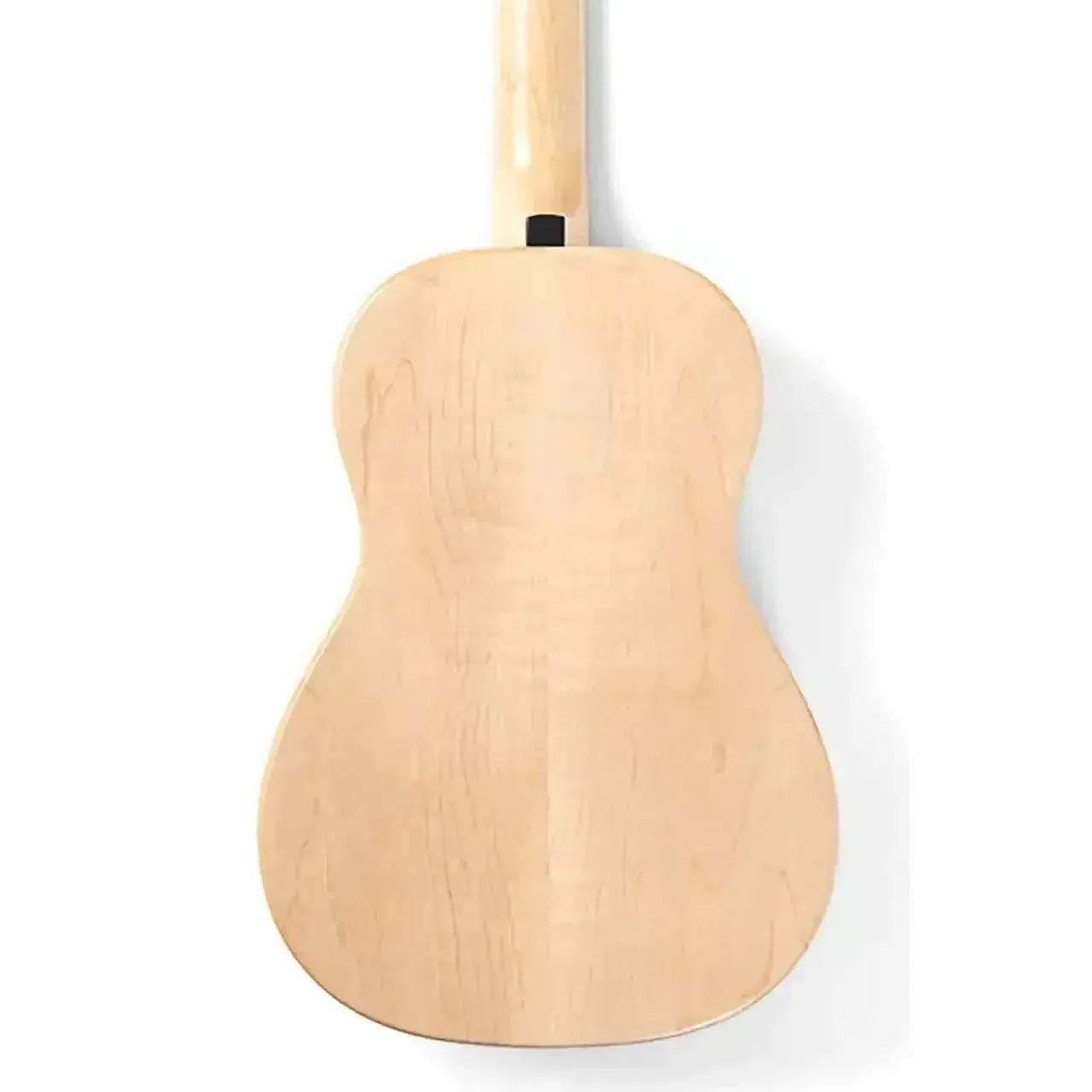 Back of a Kala Waterfall Baritone Ukulele, showing its light-colored solid flamed maple wood.