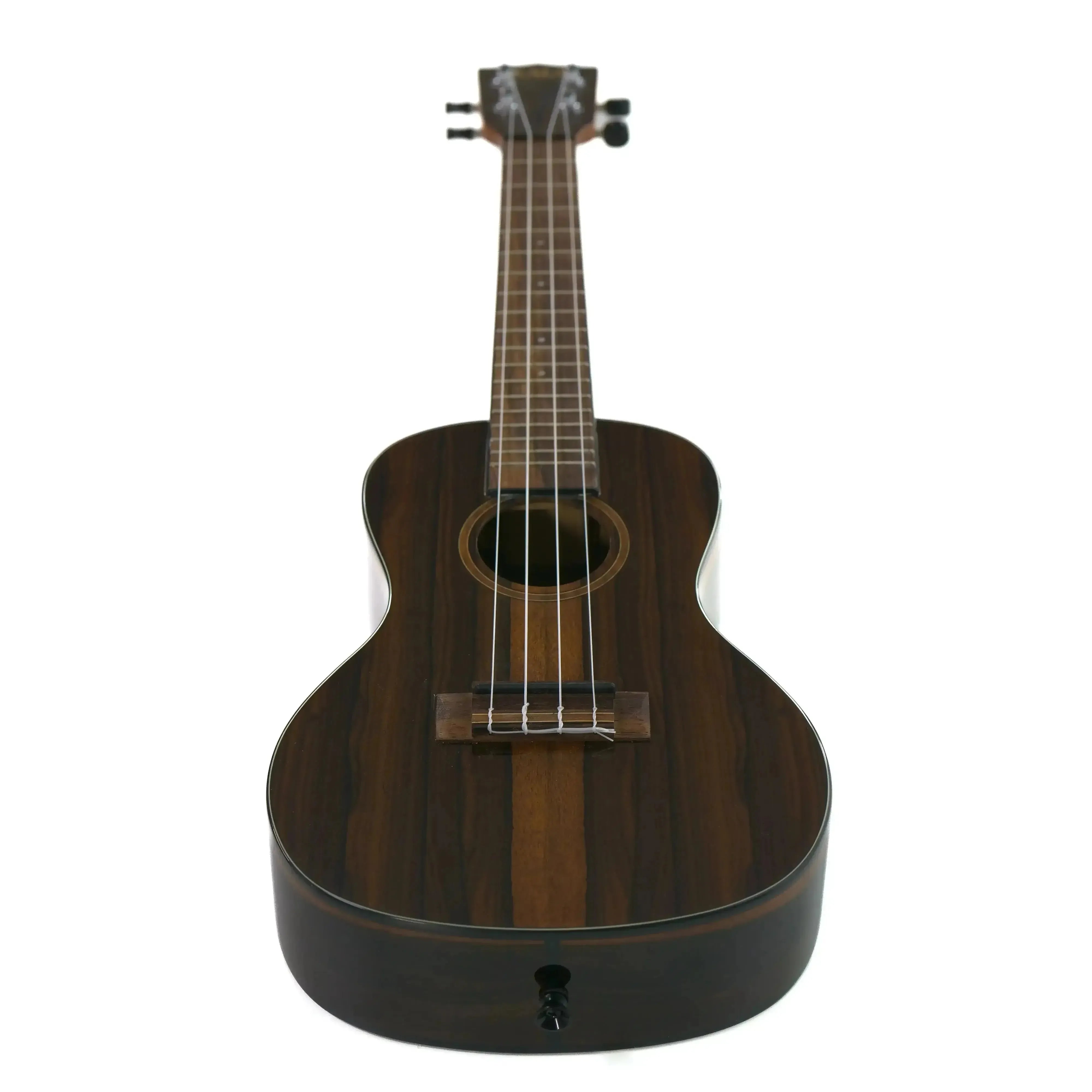 Kala ZCT-C Gloss Ziricote Concert Ukulele with dark wood grain, black binding, and strap button.