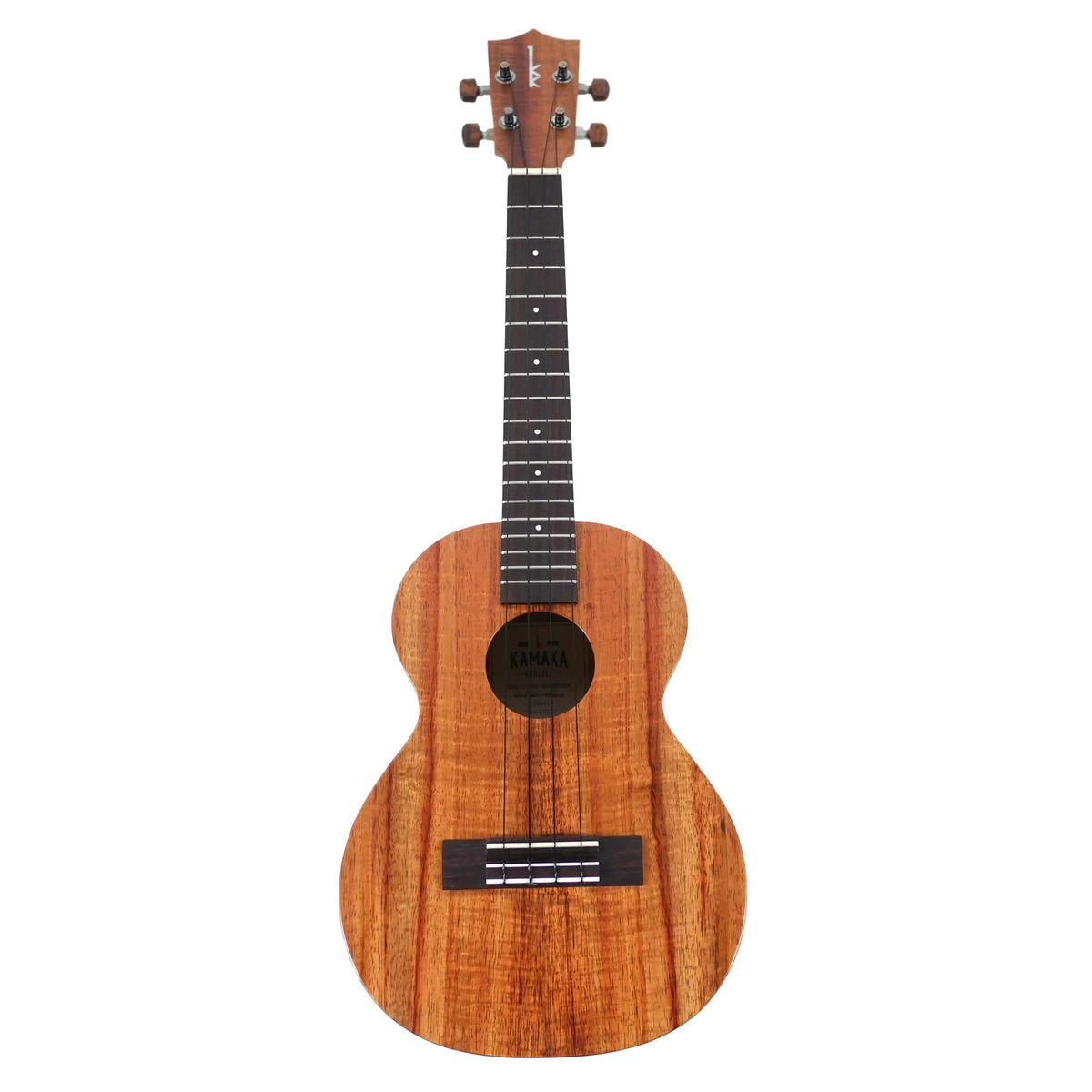 Kamaka HF-3 tenor ukulele full front view with solid koa body and rosewood fretboard