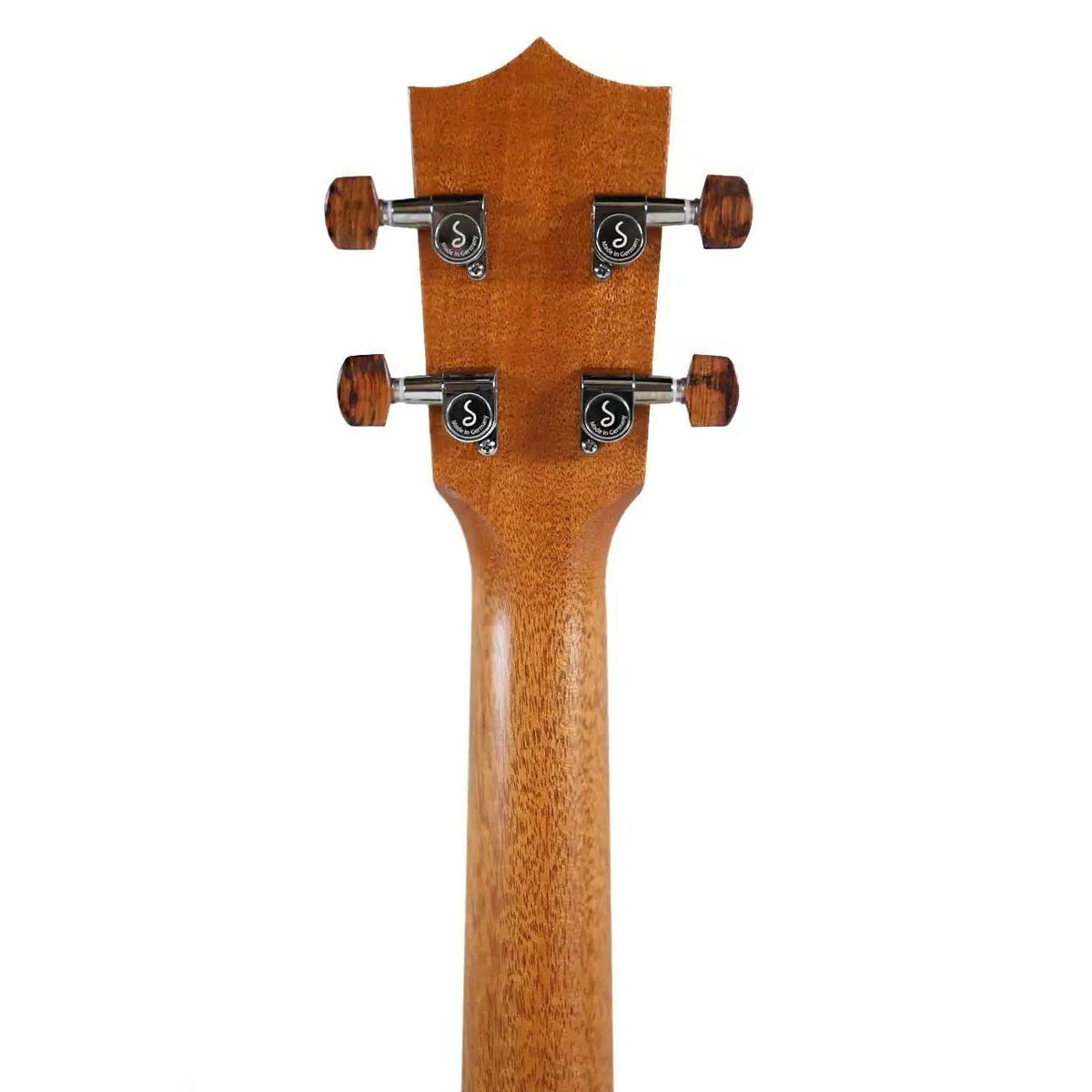 Kamaka HF-3 tenor ukulele headstock back showing mahogany neck and Schaller tuners