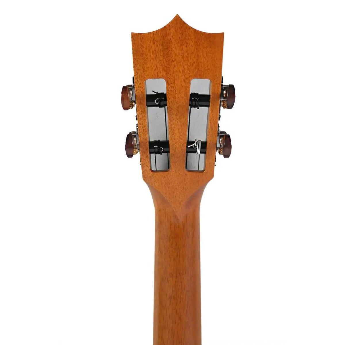 Kamaka HF-3i FEmop+ tenor ukulele slotted headstock back showing the neck and the two tuner slots