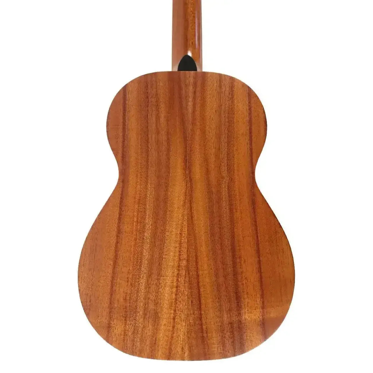 Kamaka HF-4 FEab Baritone Ukulele back, showing warm koa wood grain and semi-gloss finish.